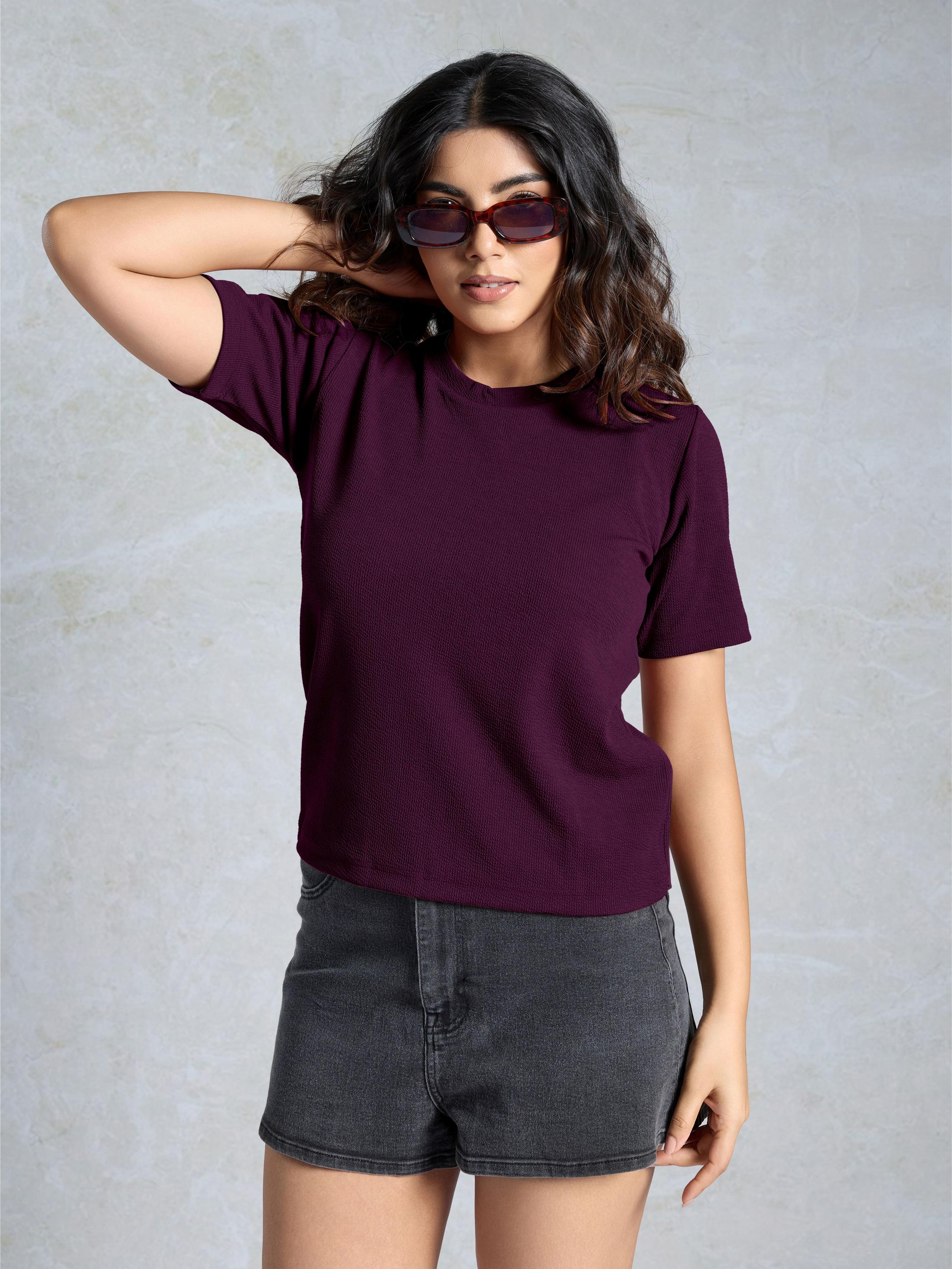 Purple Knitted Casual T-Shirt