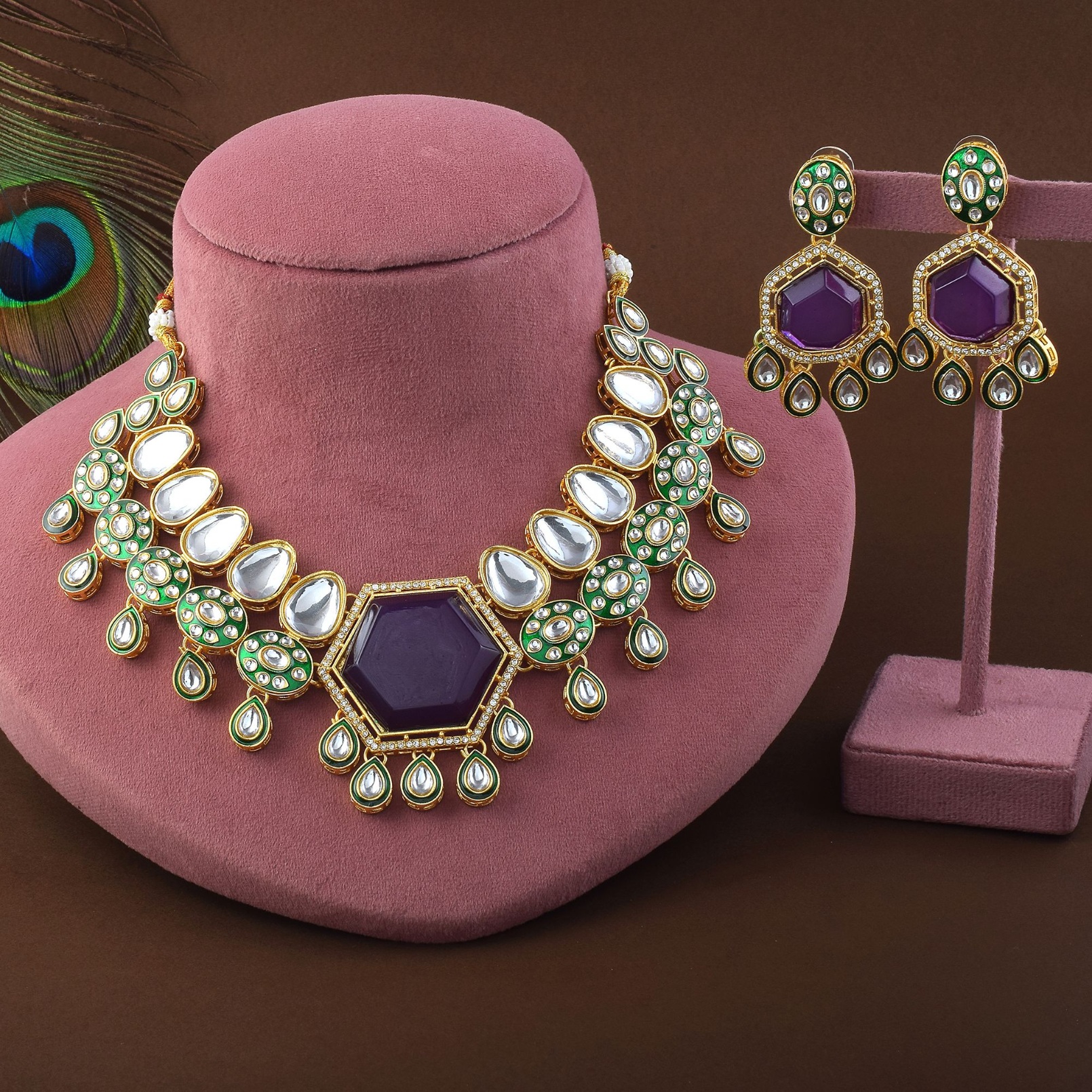 Purple Kundan Stone Classic Premium Function Wear Necklace