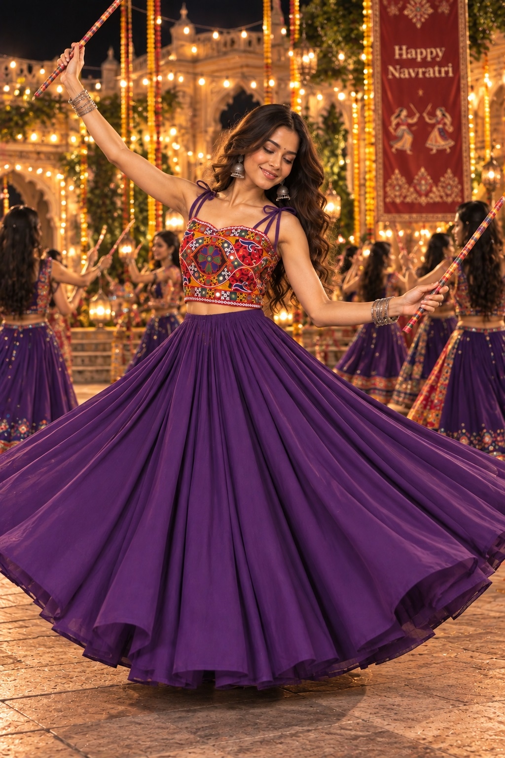 Purple Kutch Mirror Embroidered Georgette Lehenga Choli