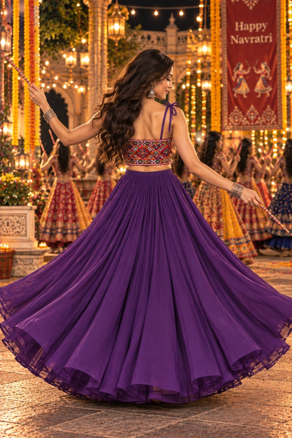 Purple Kutch Mirror Embroidered Georgette Lehenga Choli