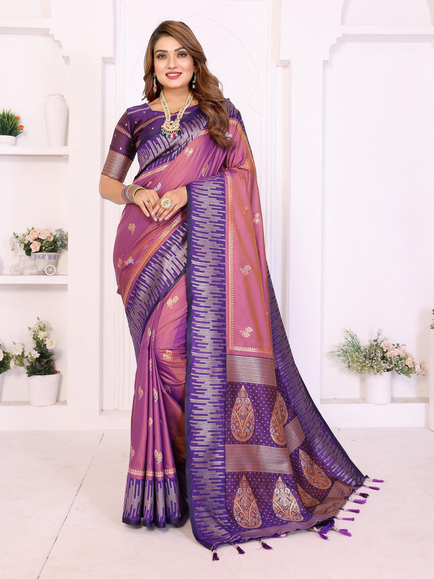 Purple Lavender Designer Soft Silk Saree
