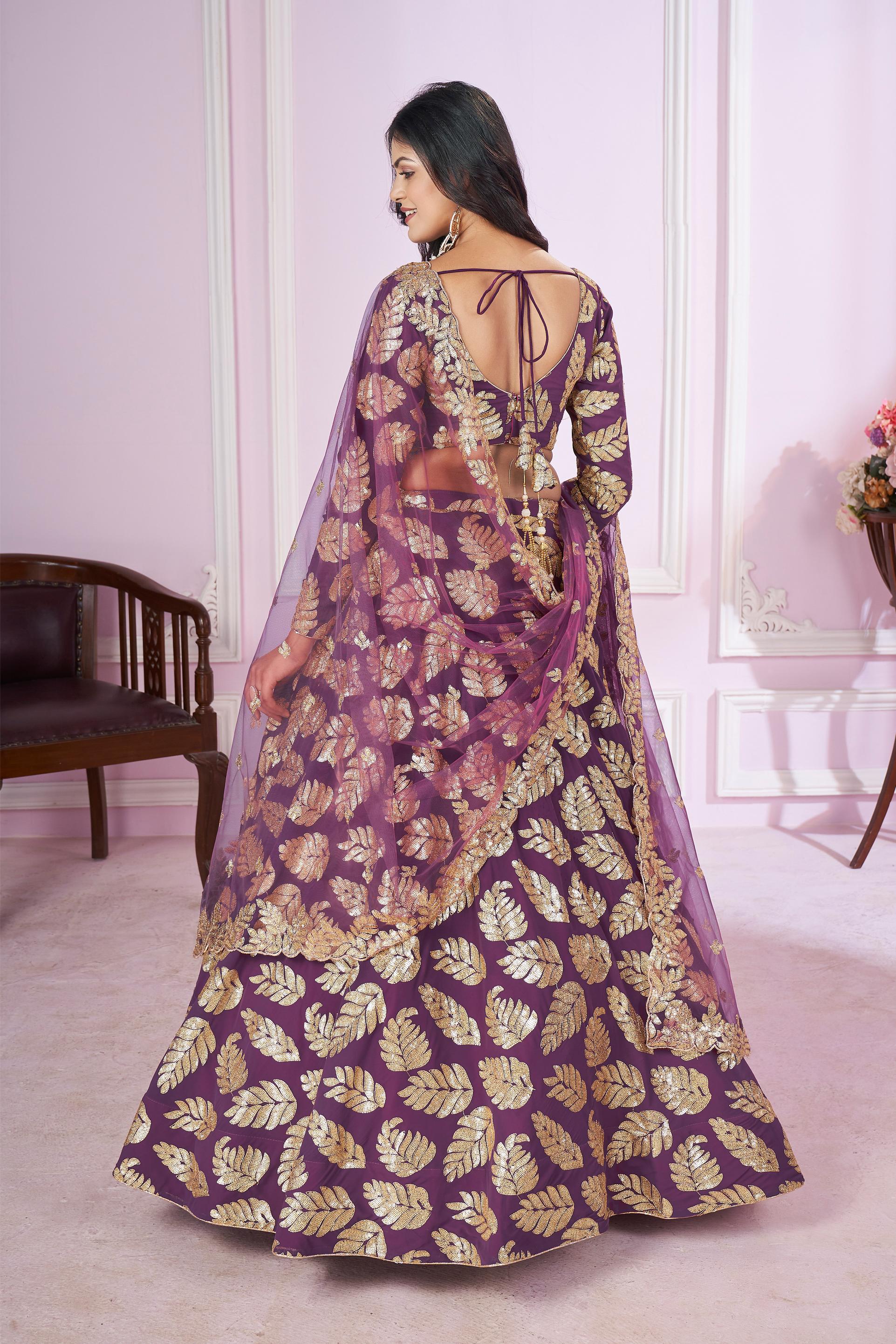 Purple Leaf Design Georgette Lehenga Choli — alternate view