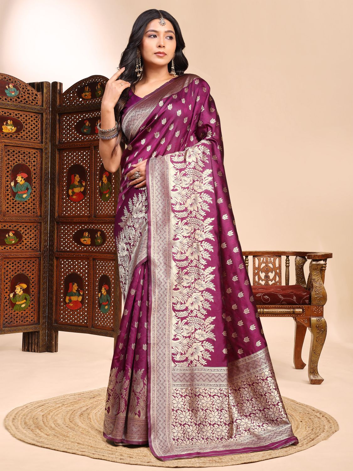 Purple Lichi Silk Woven Designer Saree