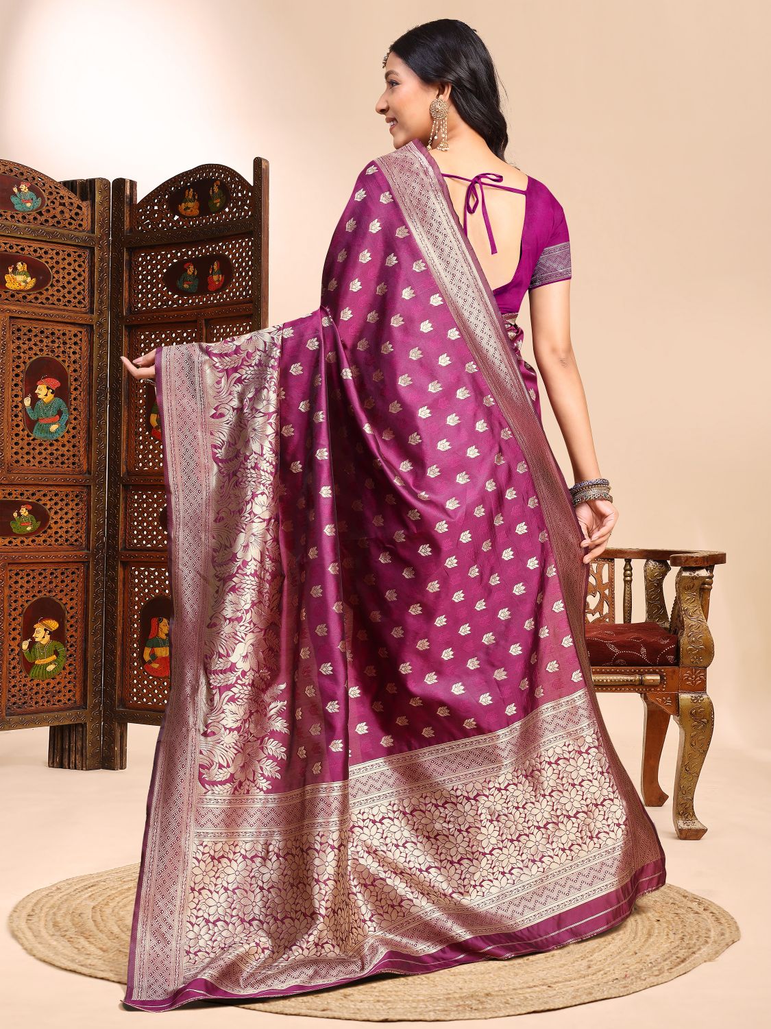 Purple Lichi Silk Woven Designer Saree — alternate view