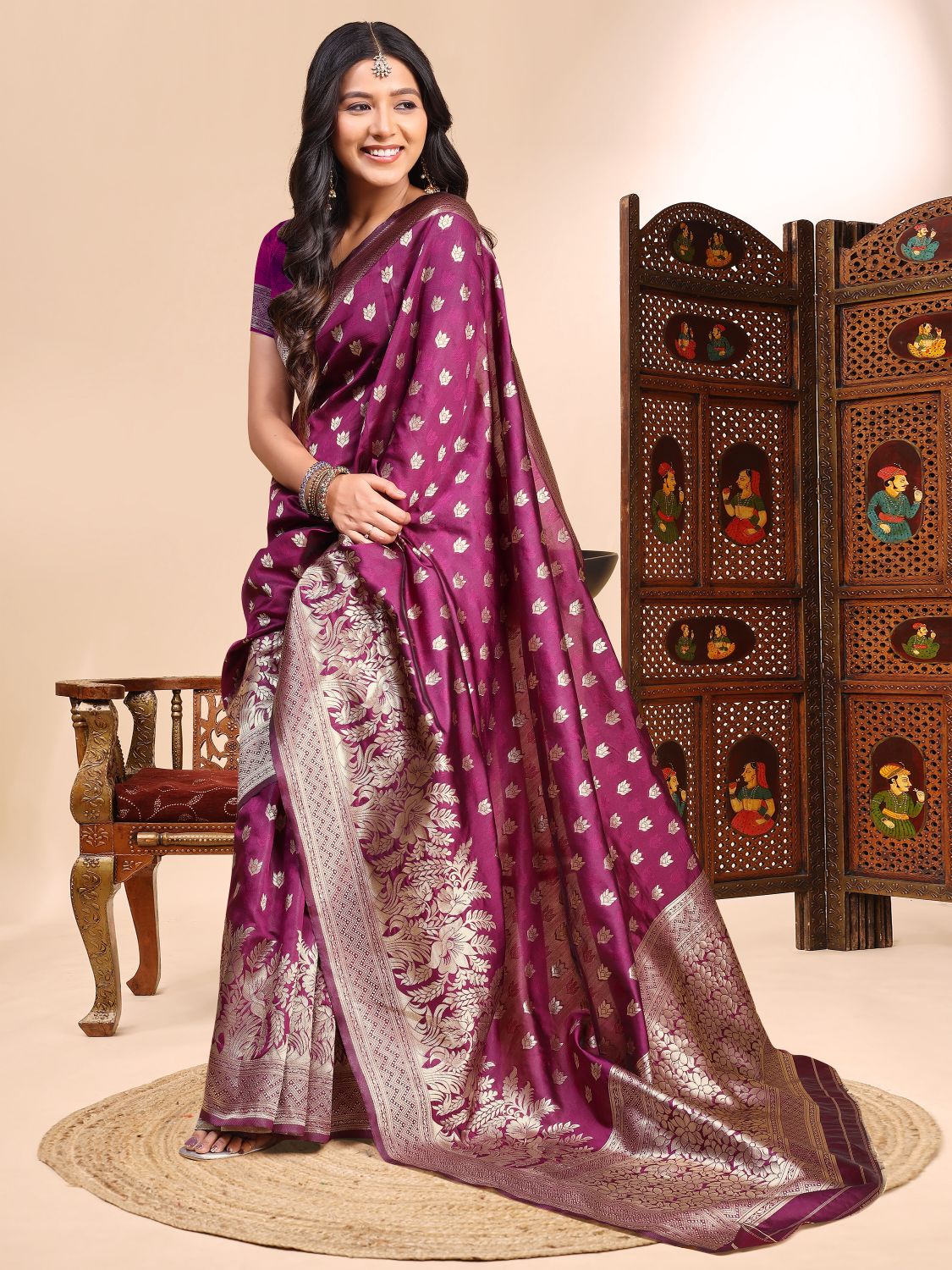 Purple Lichi Silk Woven Designer Saree