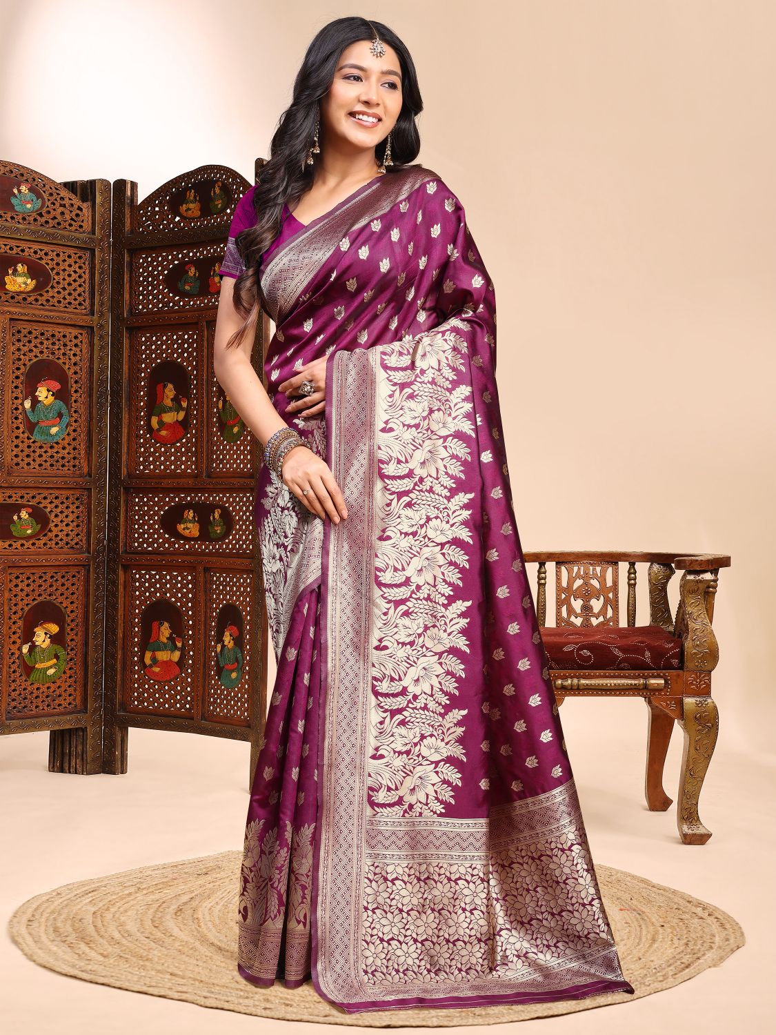 Purple Lichi Silk Woven Designer Saree