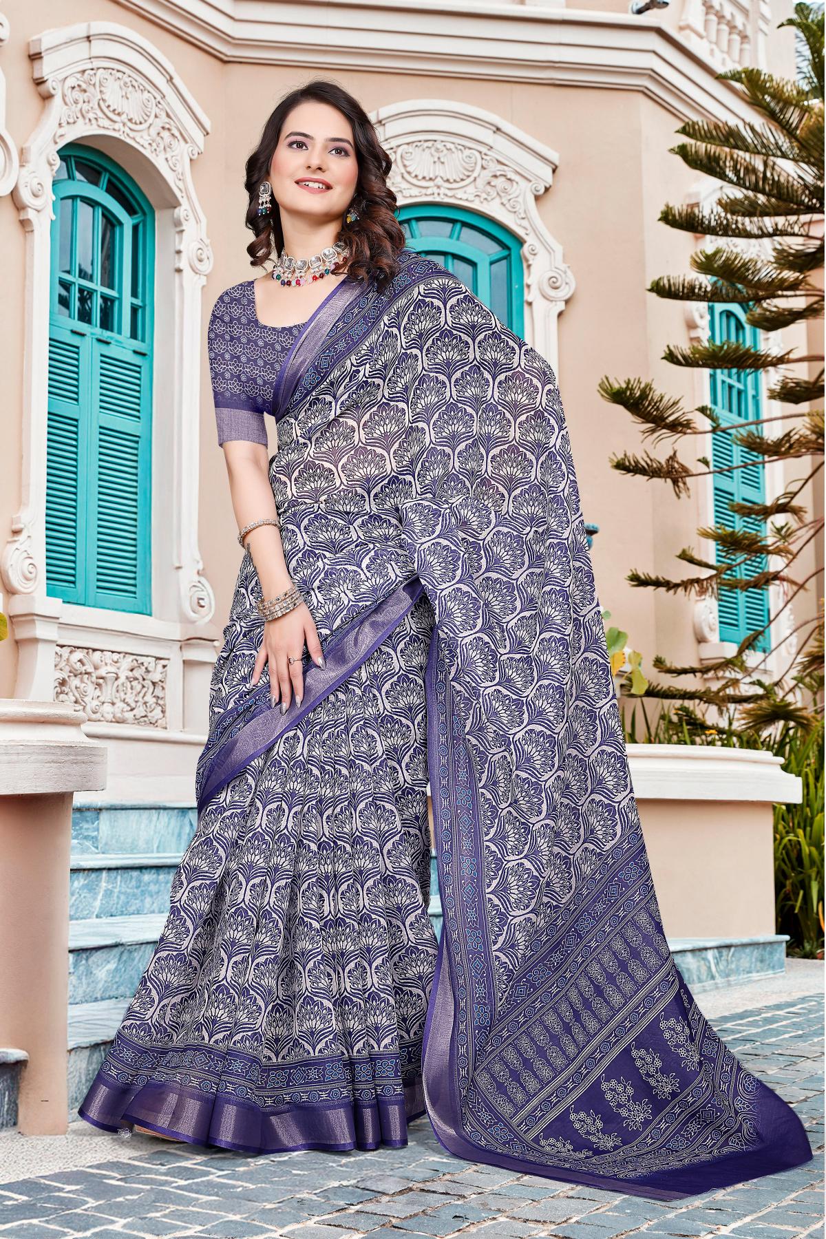 Purple Linen Cotton Saree