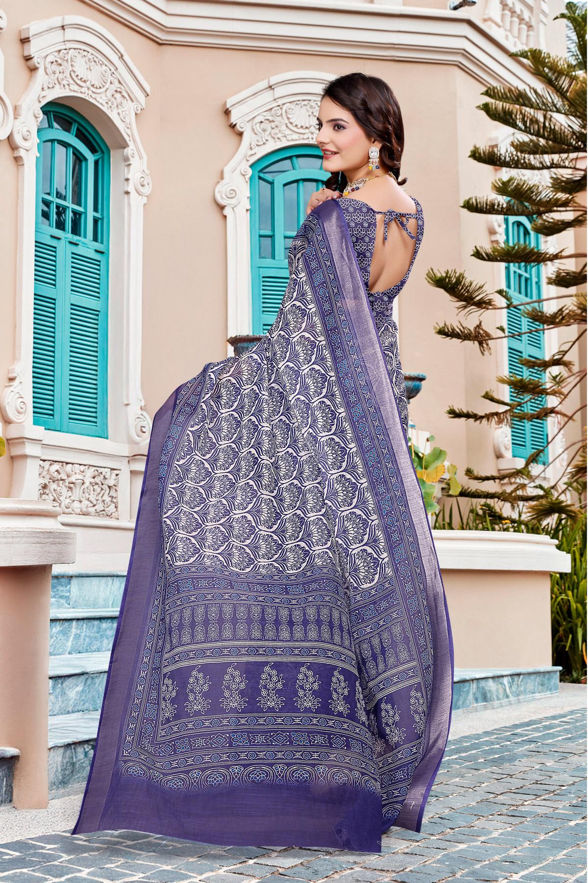 Purple Linen Cotton Saree — alternate view