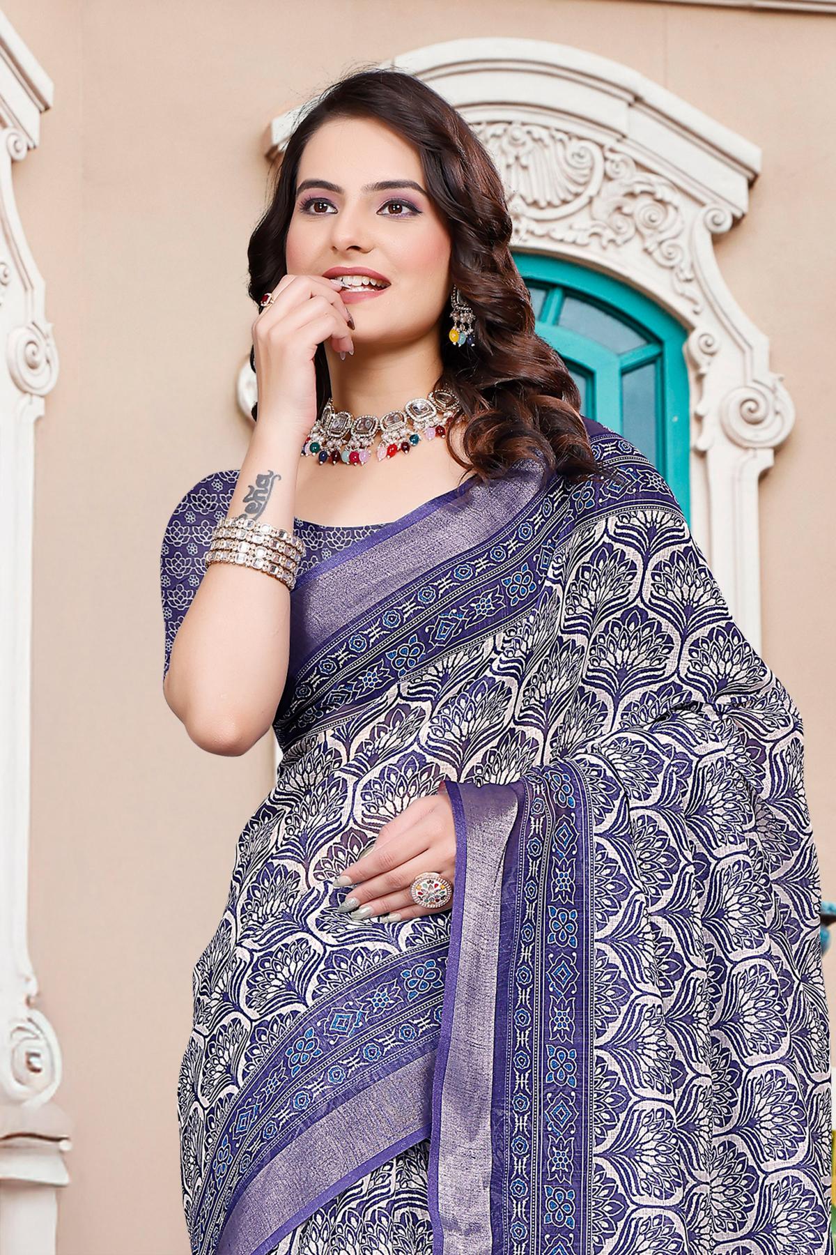 Purple Linen Cotton Saree
