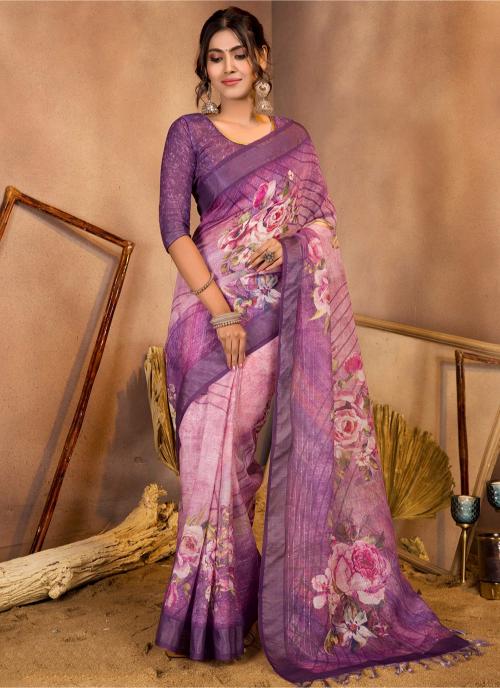 Purple Linen Saree