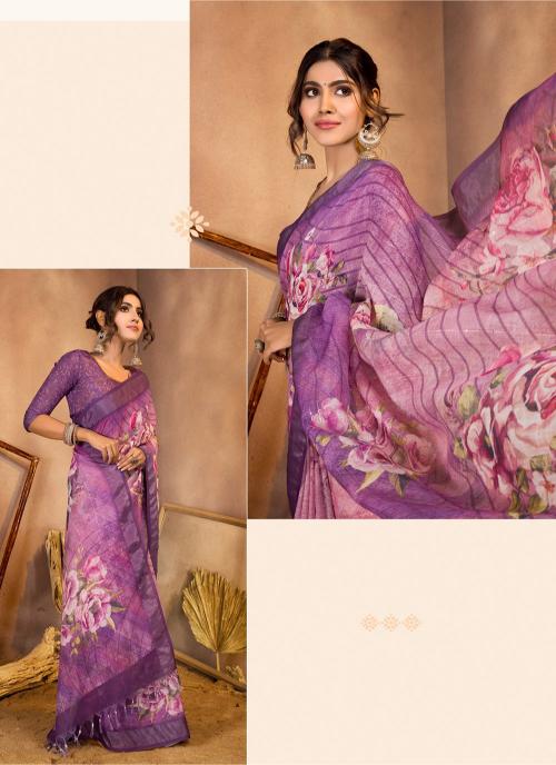 Purple Linen Saree — alternate view