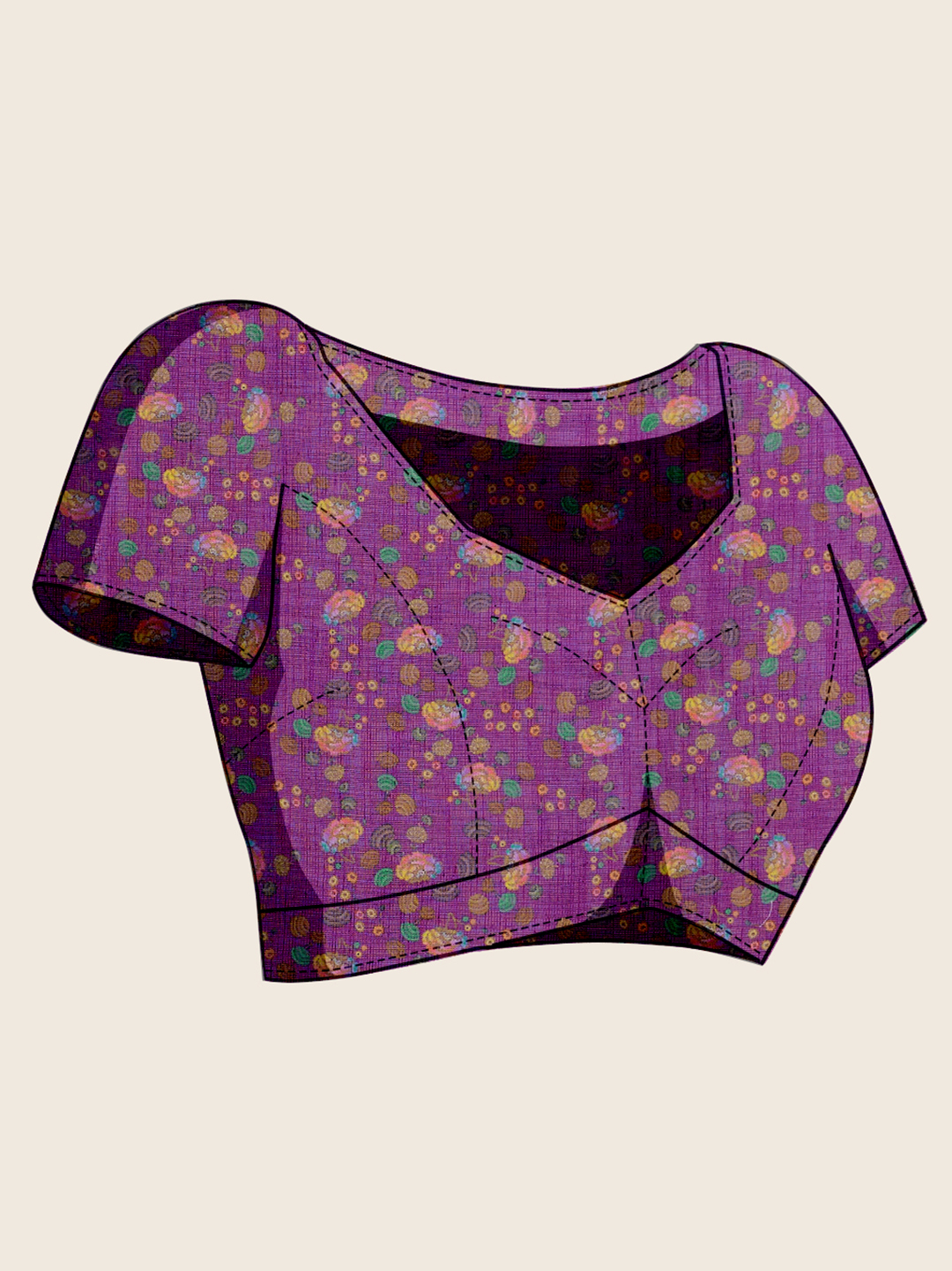 Purple Linen Silk Printed Zari Designer Saree