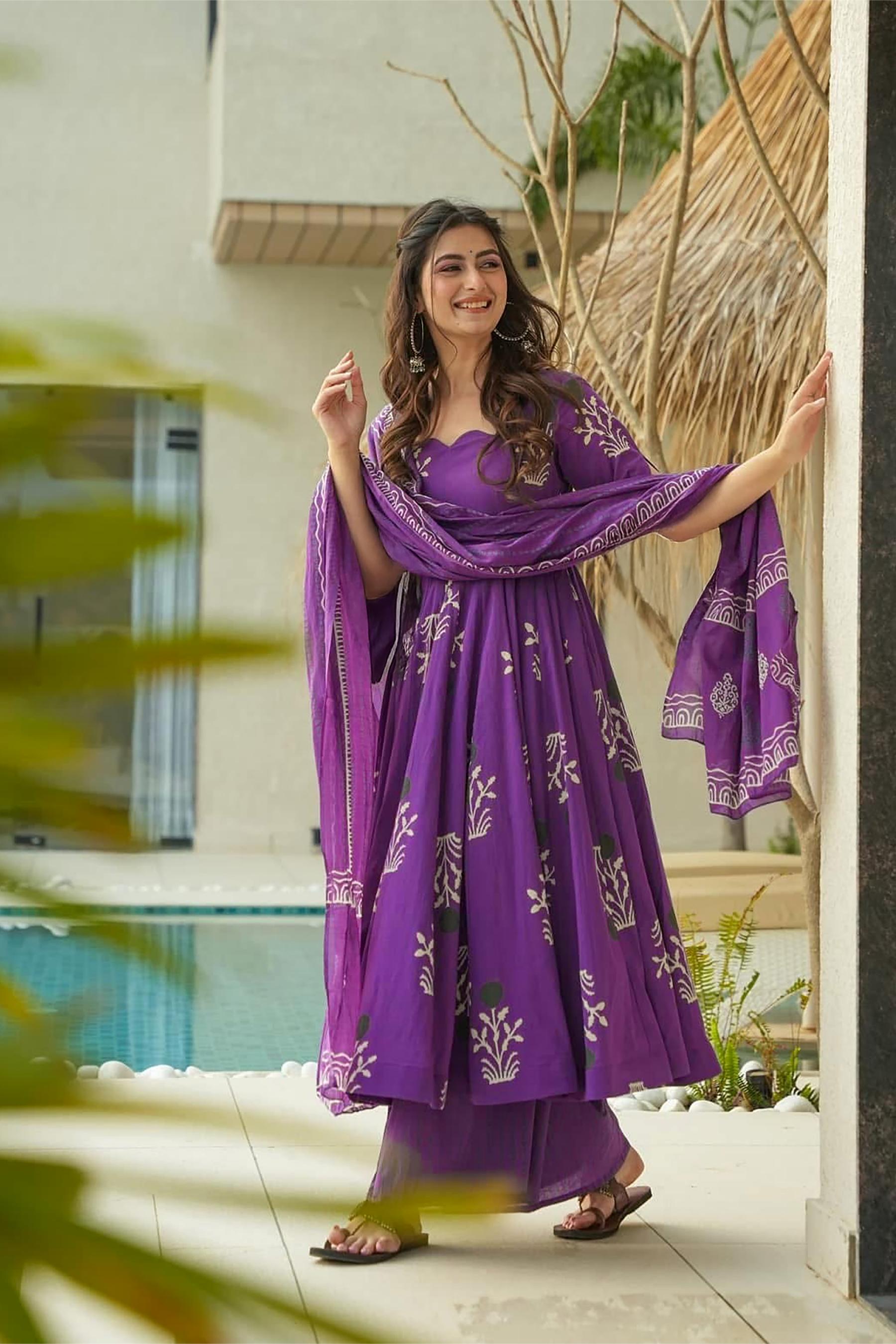 Purple Mal Cotton Readymade Suit