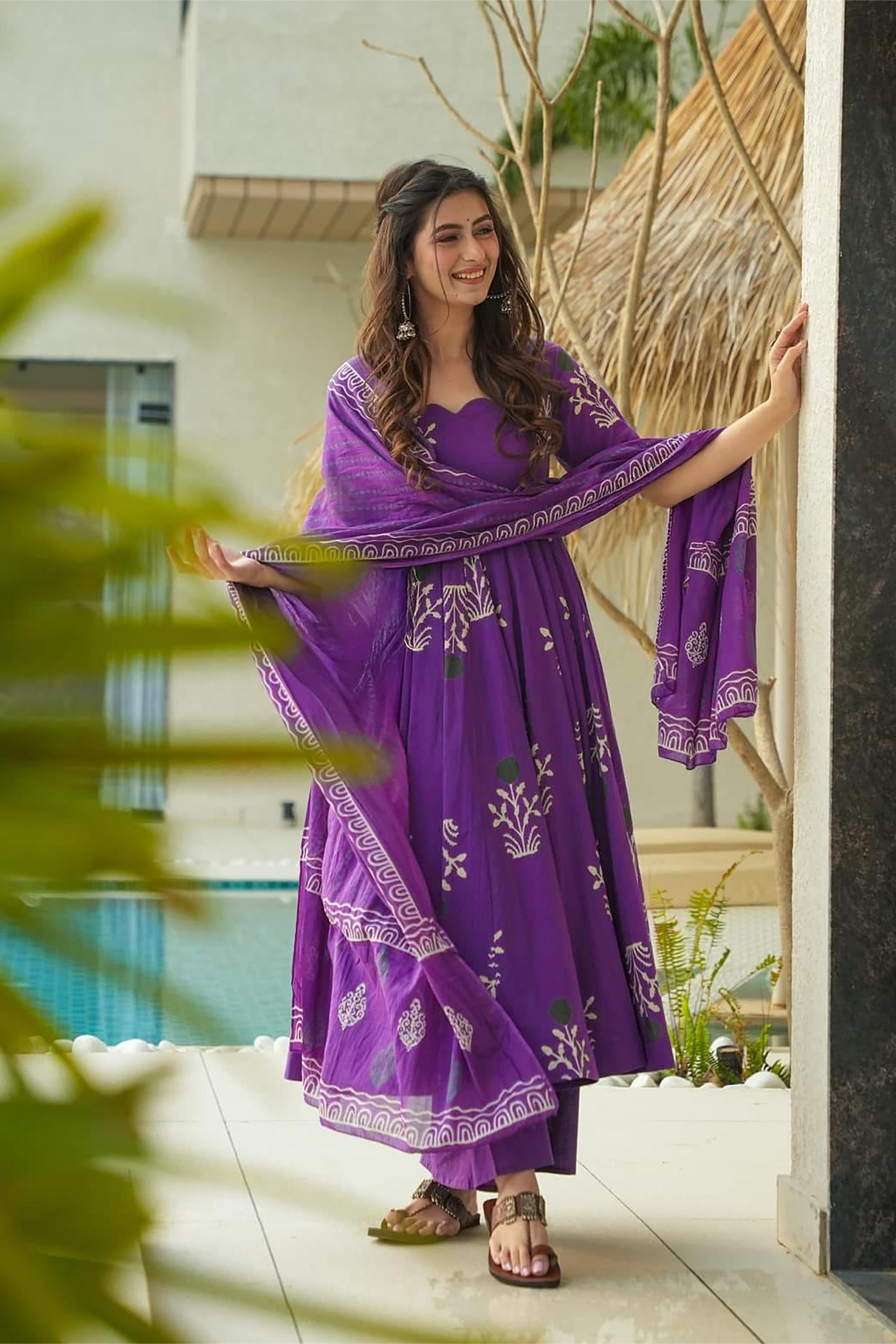 Purple Mal Cotton Readymade Suit — alternate view