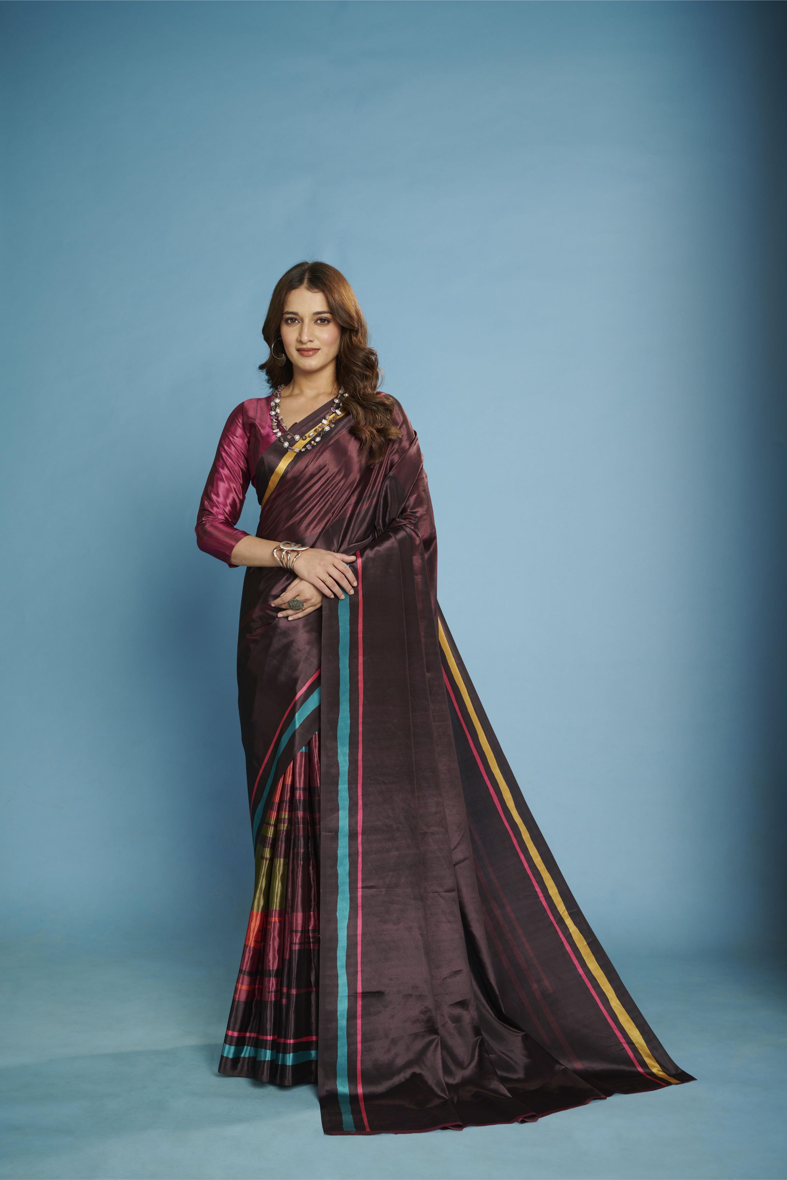 Purple Malai Crepe Silk Saree