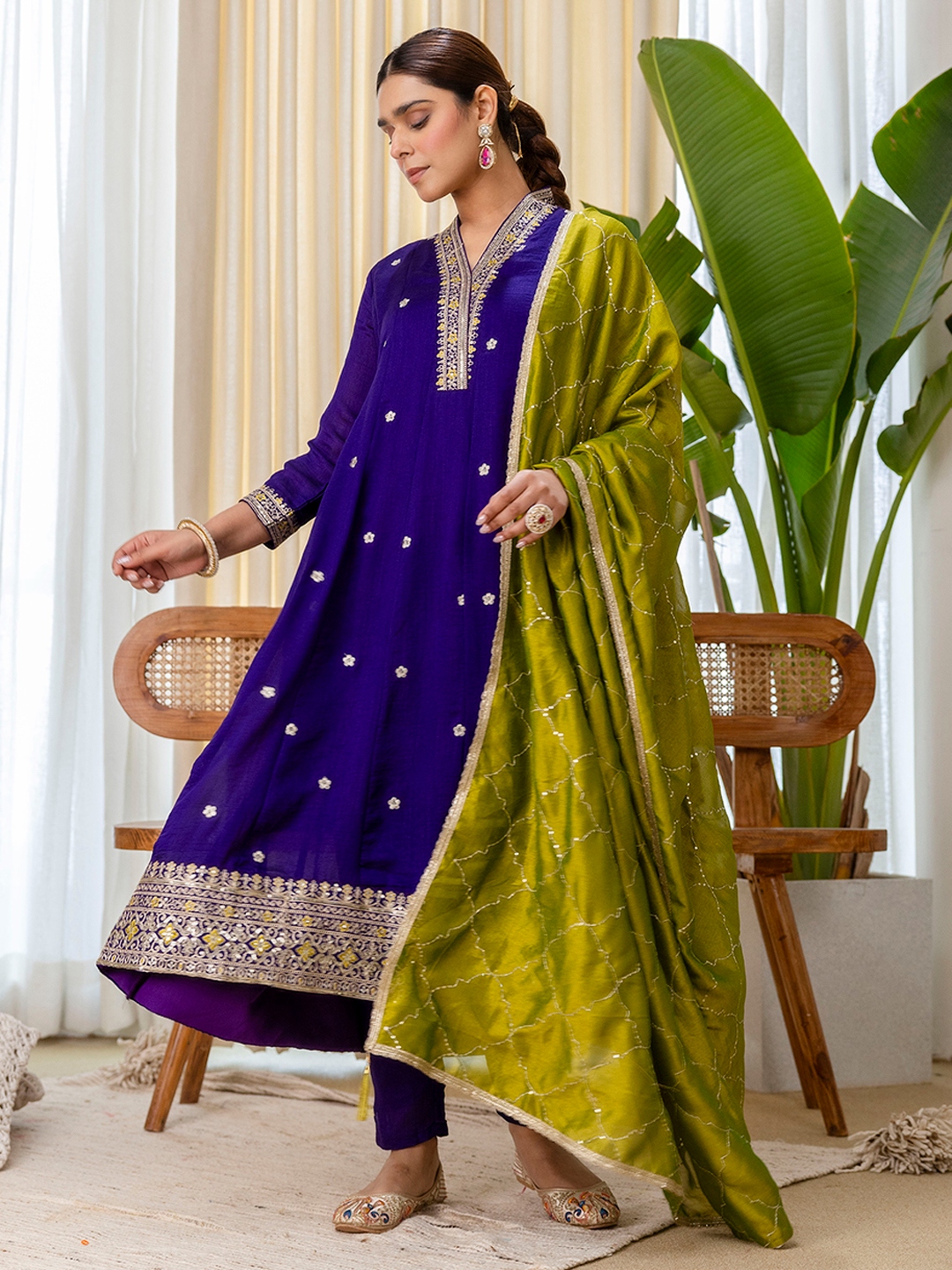 Purple Minimal Embroidery Silk Blend Salwar Suit