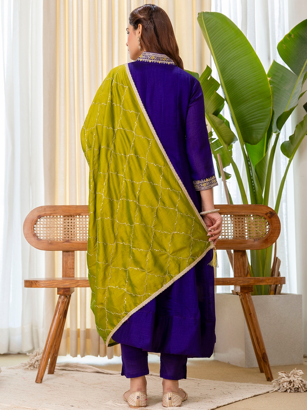 Purple Minimal Embroidery Silk Blend Salwar Suit — alternate view