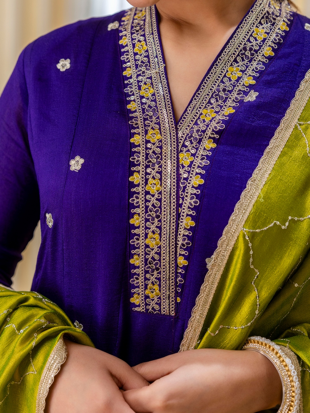 Purple Minimal Embroidery Silk Blend Salwar Suit