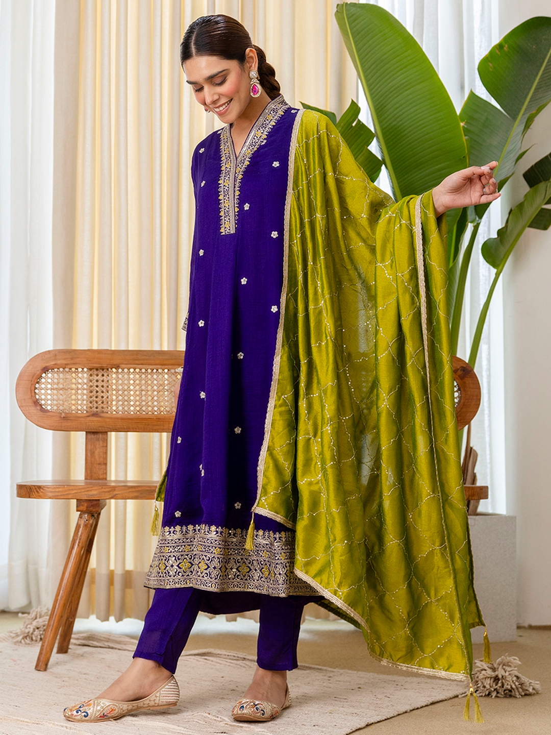 Purple Minimal Embroidery Silk Blend Salwar Suit