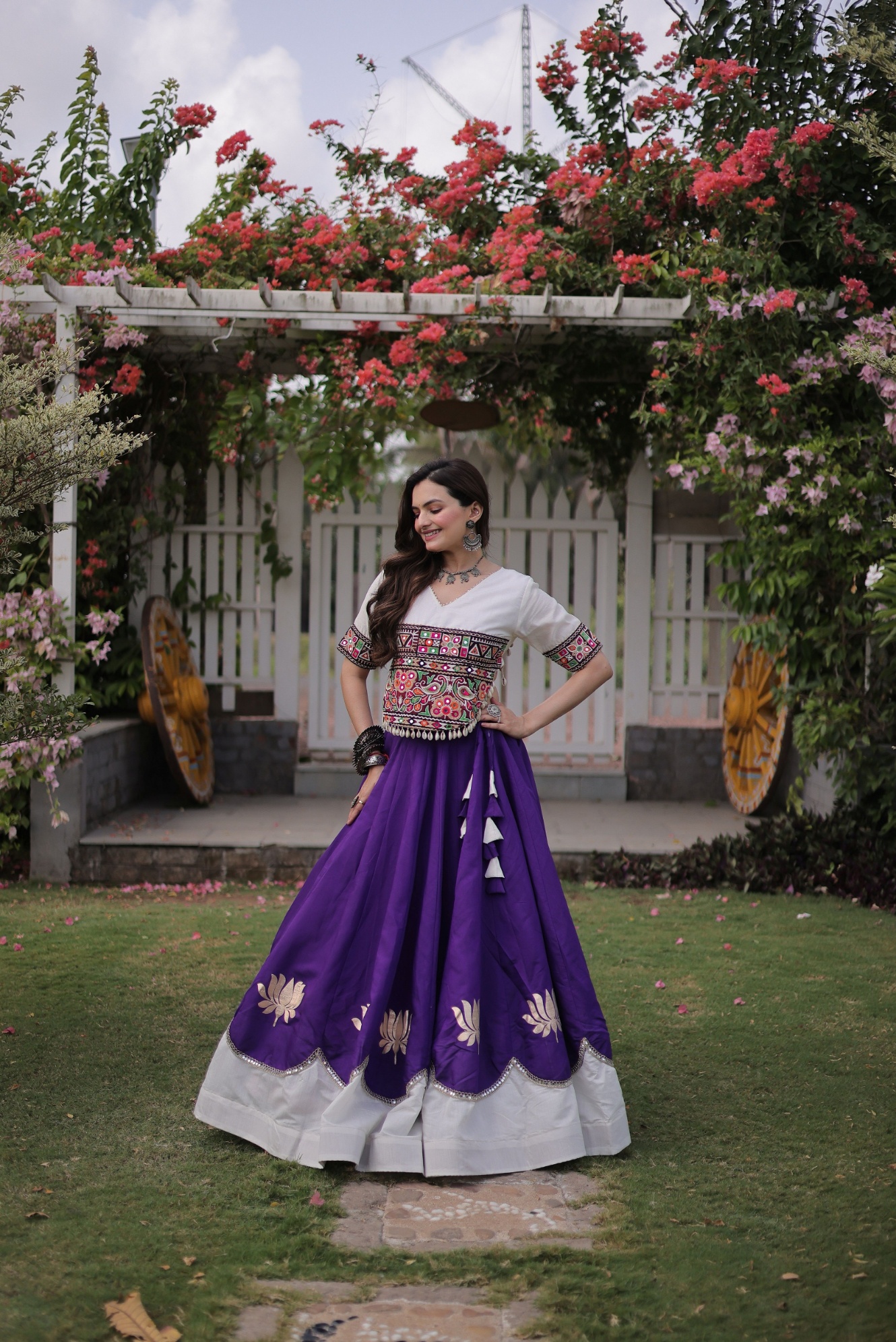 Purple Mirror Work Chaniya Choli