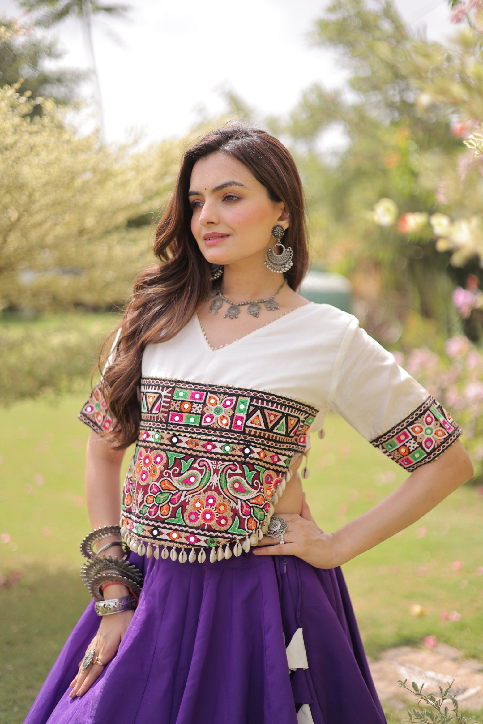 Purple Mirror Work Chaniya Choli