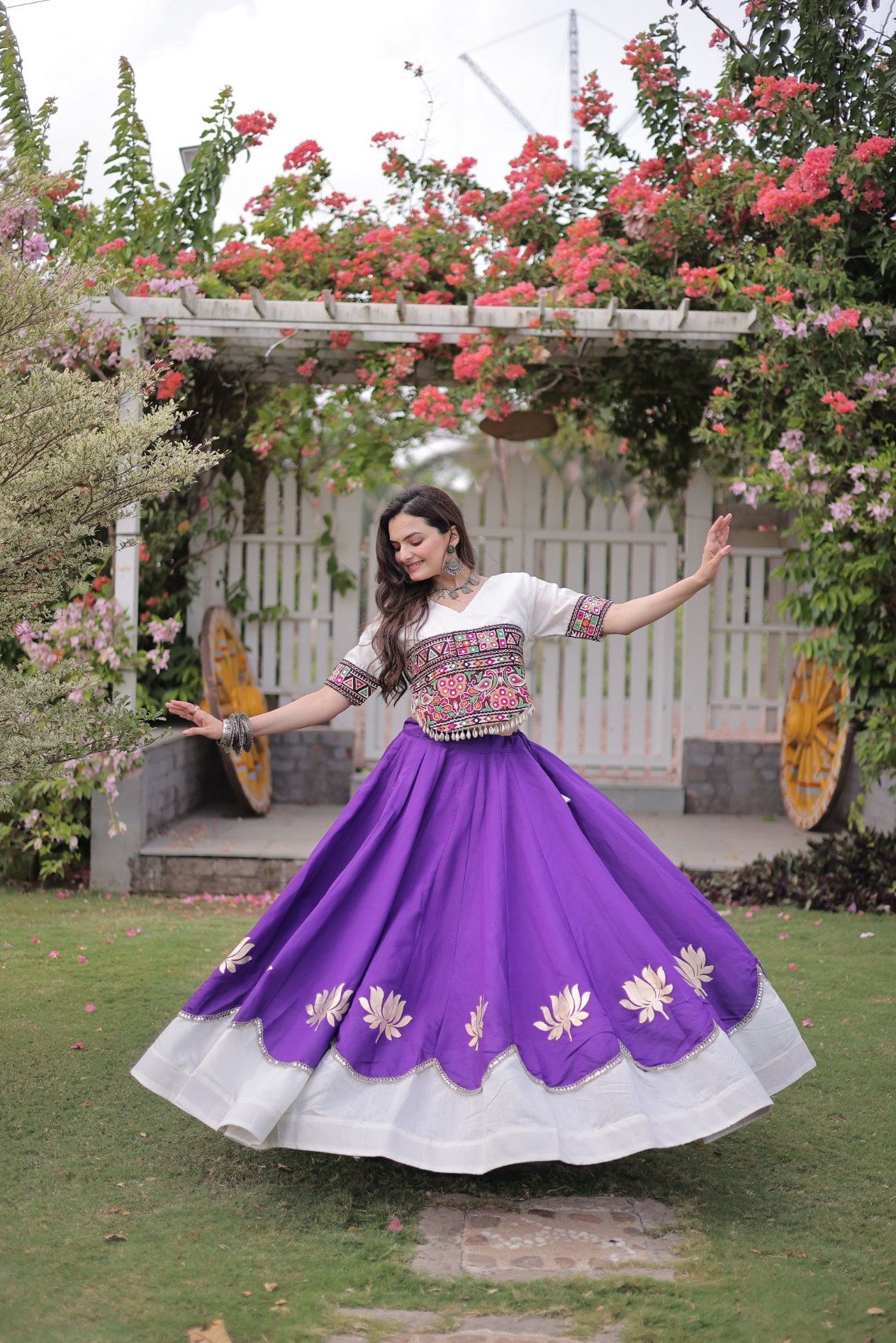 Purple Mirror Work Chaniya Choli
