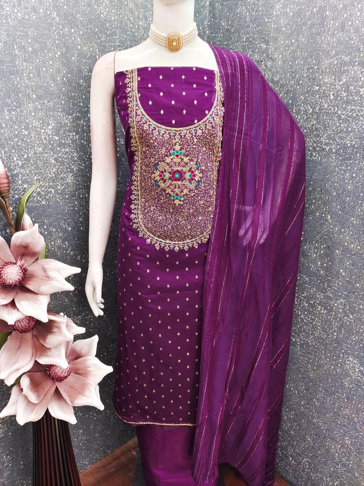 Purple Modal Buti Embroidered Salwar Suit — alternate view