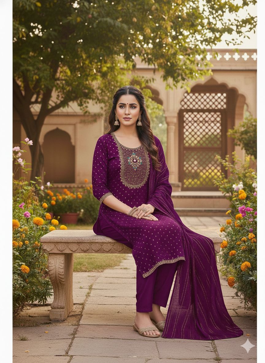 Purple Modal Buti Embroidered Salwar Suit
