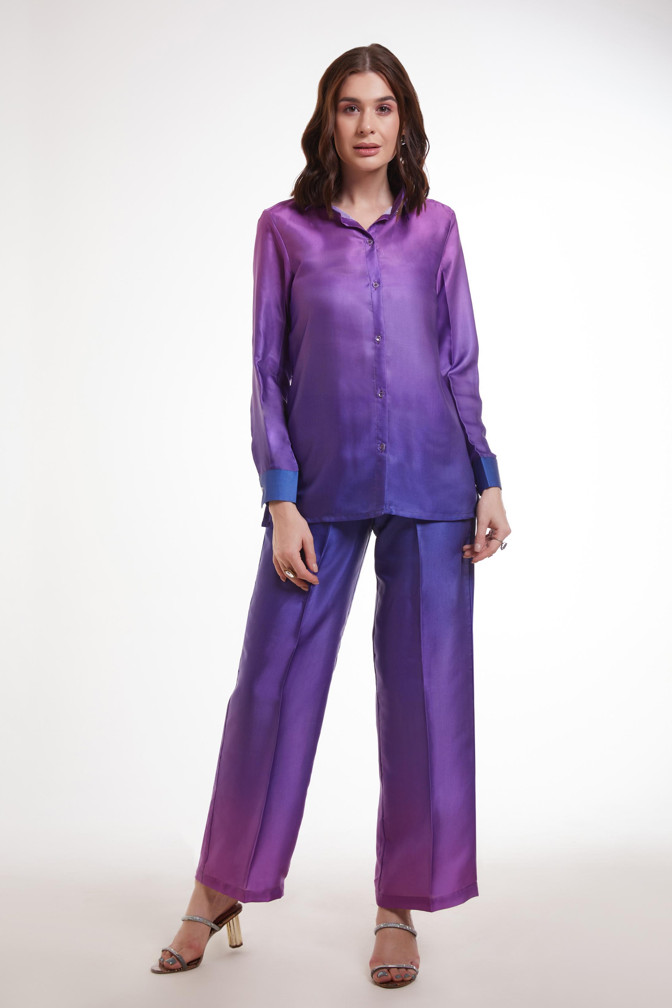 Purple Modal Satin Readymade Top With Bottom