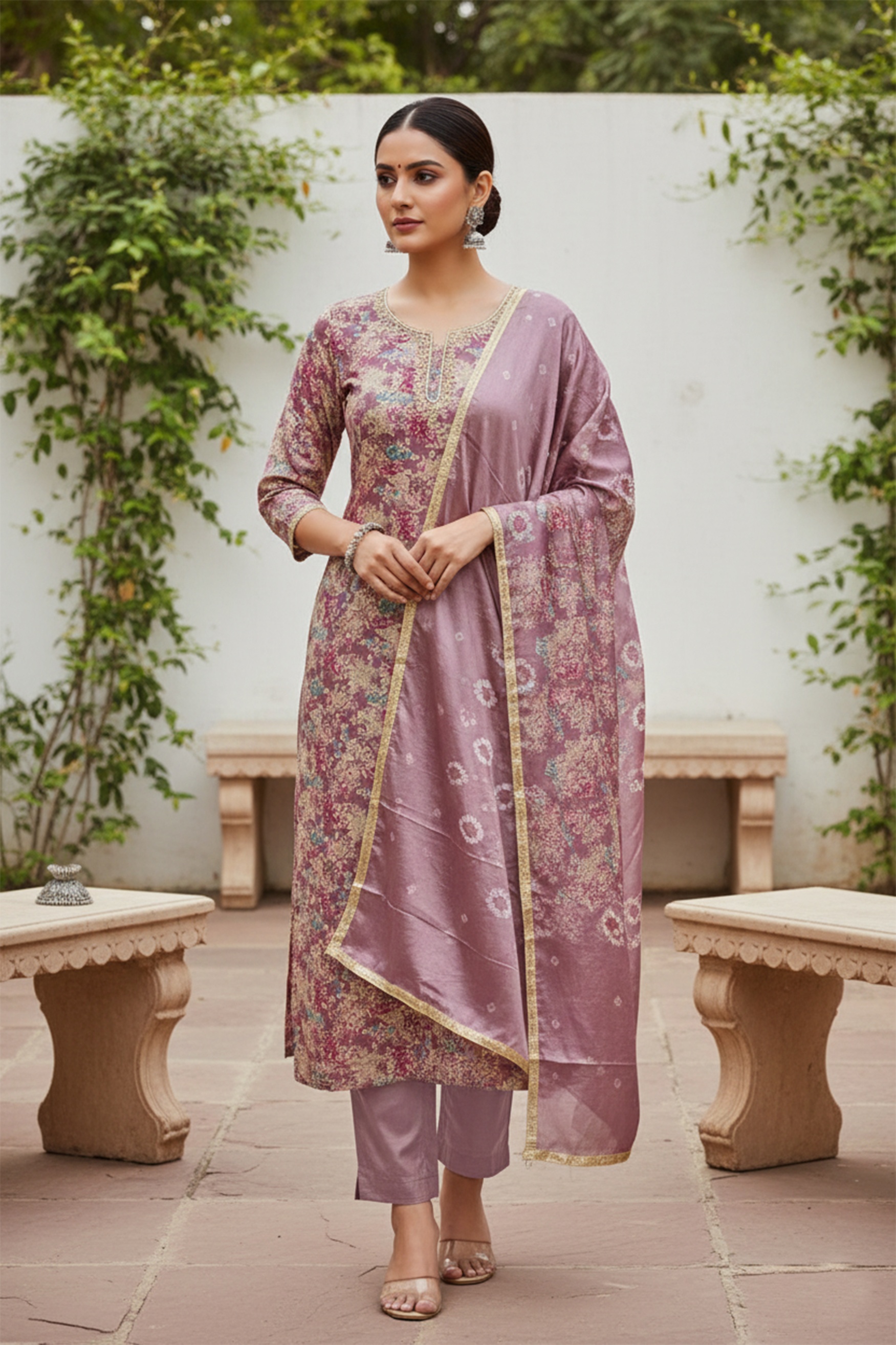 Purple Modal Silk Printed Salwar Suit