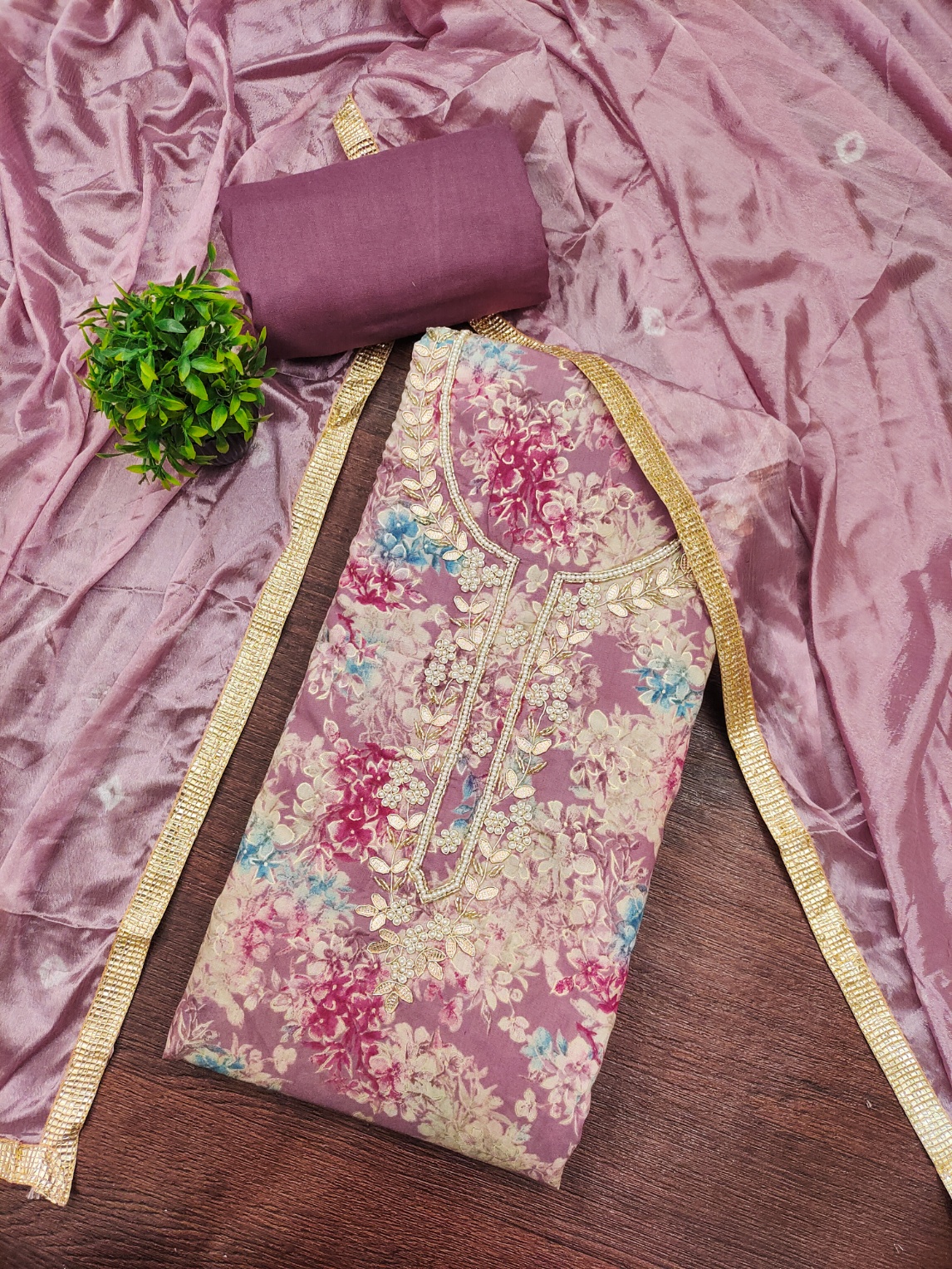 Purple Modal Silk Printed Salwar Suit