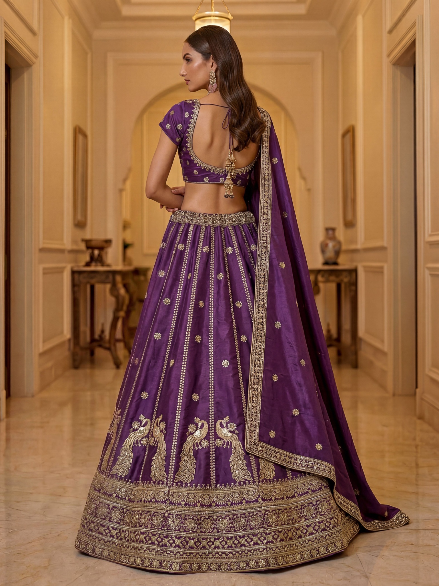 Purple Motif Zari Embroidery Silk Lehenga Choli — alternate view