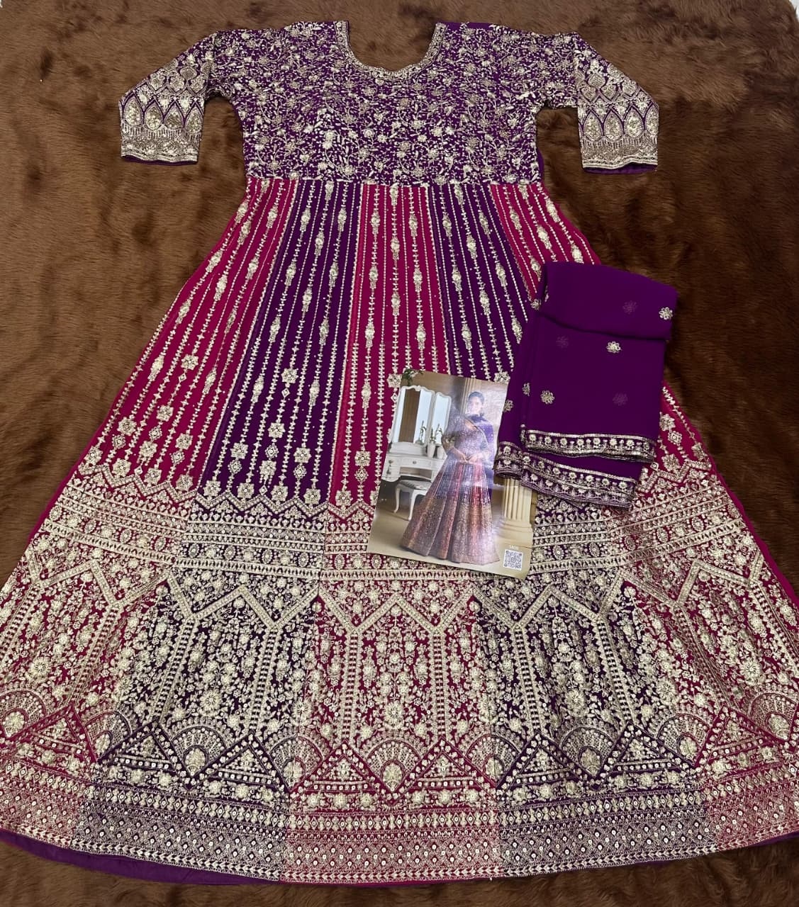 Purple Mughal Embroidered Georgette Anarkali Gown