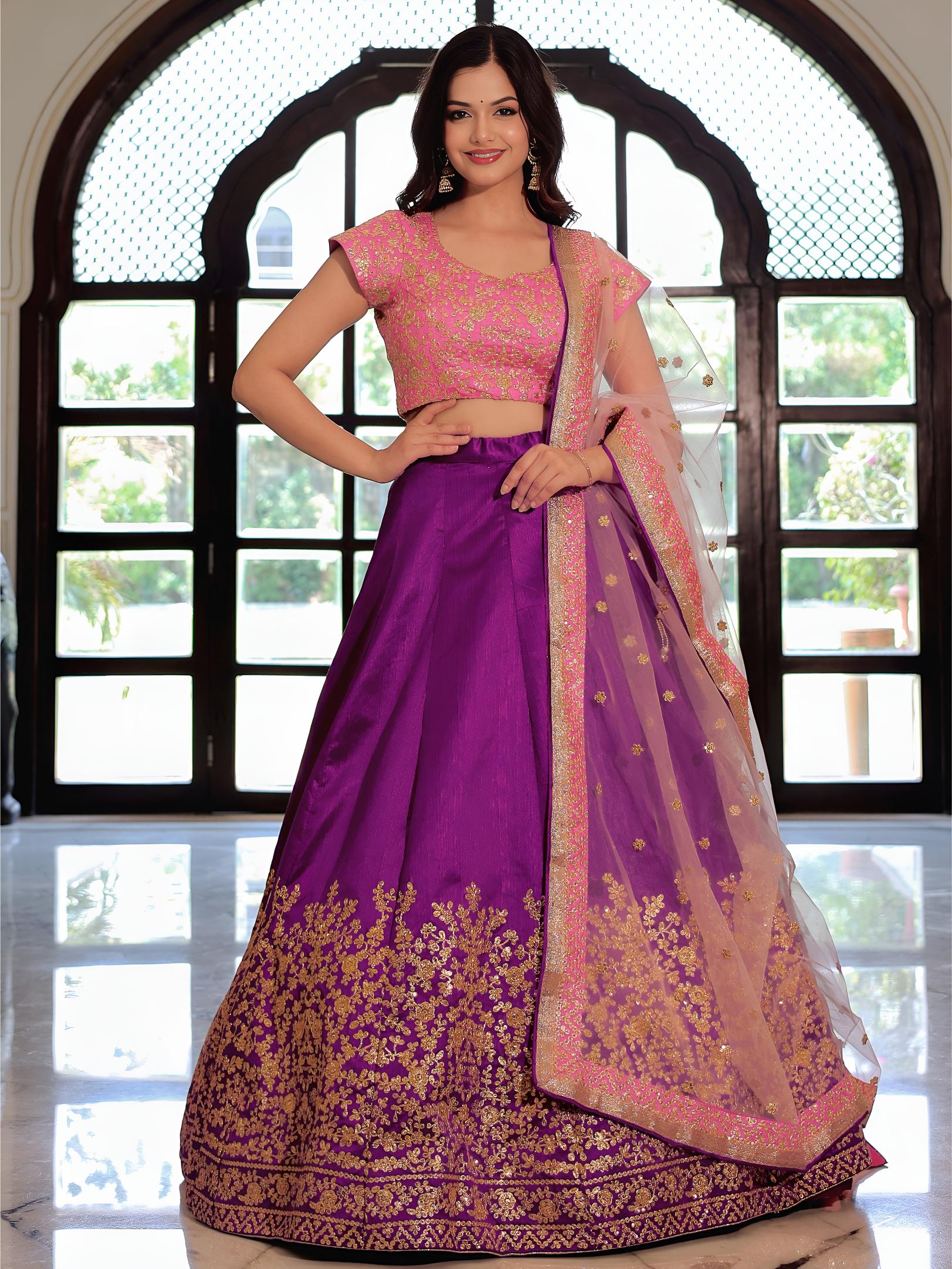 Purple Mulberry Silk Lehenga Choli