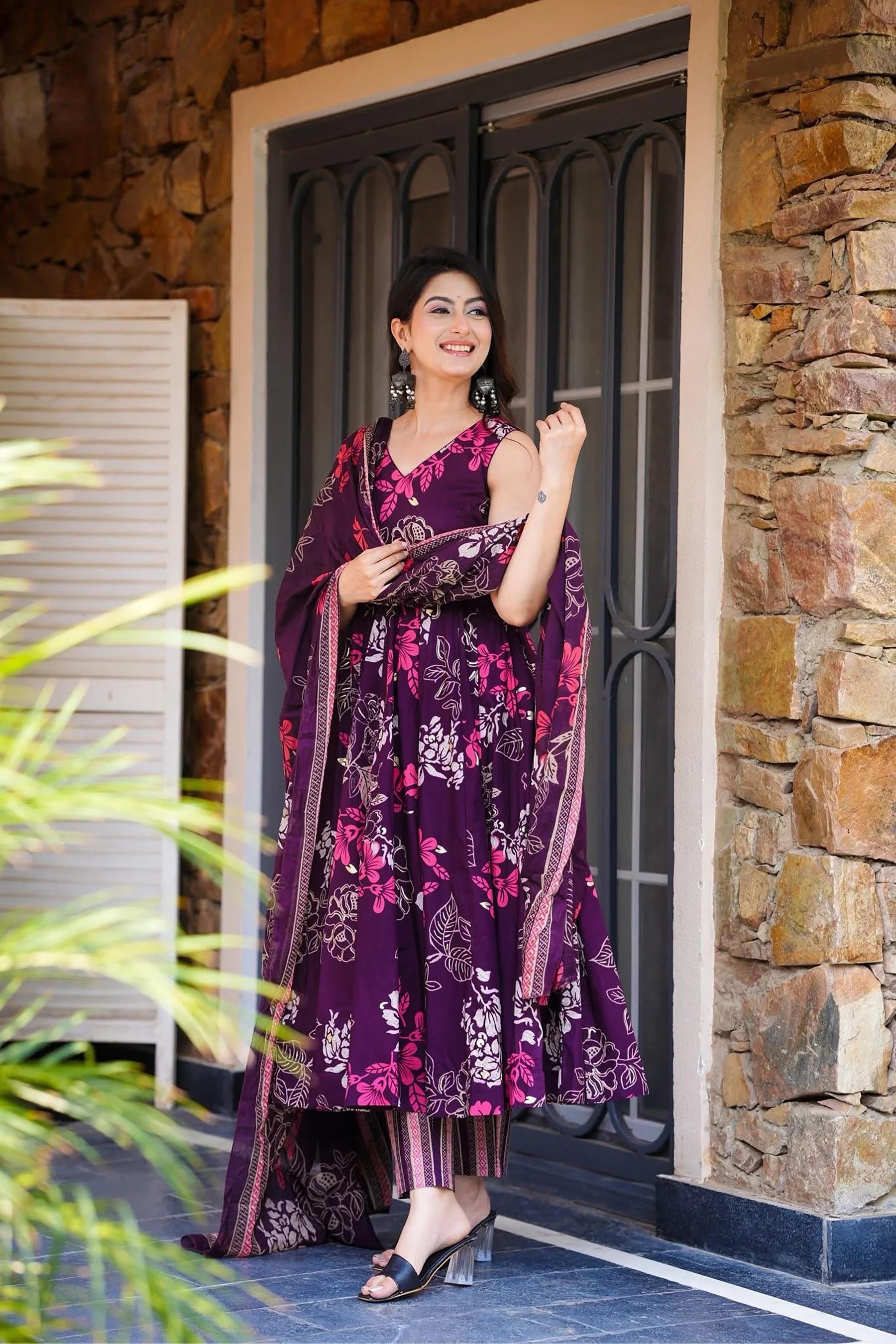 Purple Muslin Readymade Suits