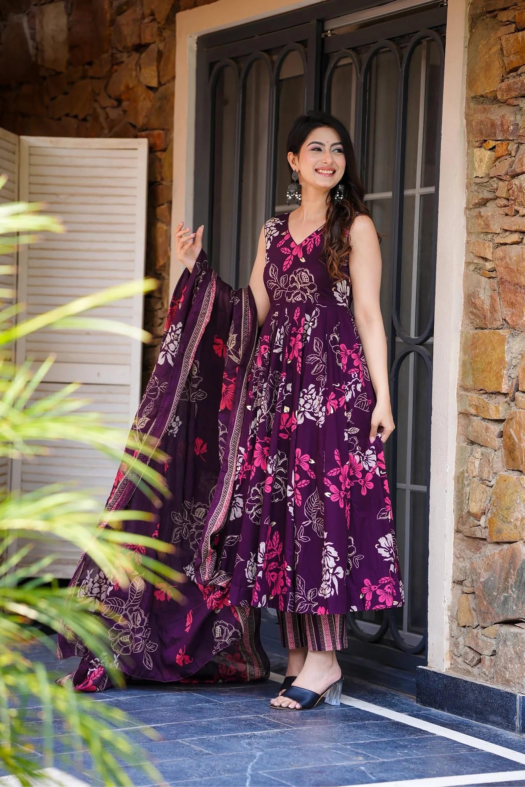 Purple Muslin Readymade Suits — alternate view