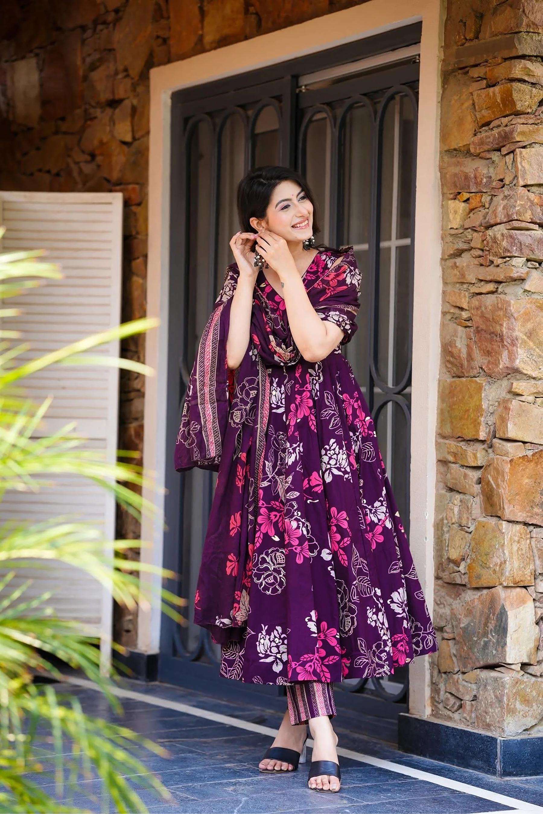 Purple Muslin Readymade Suits
