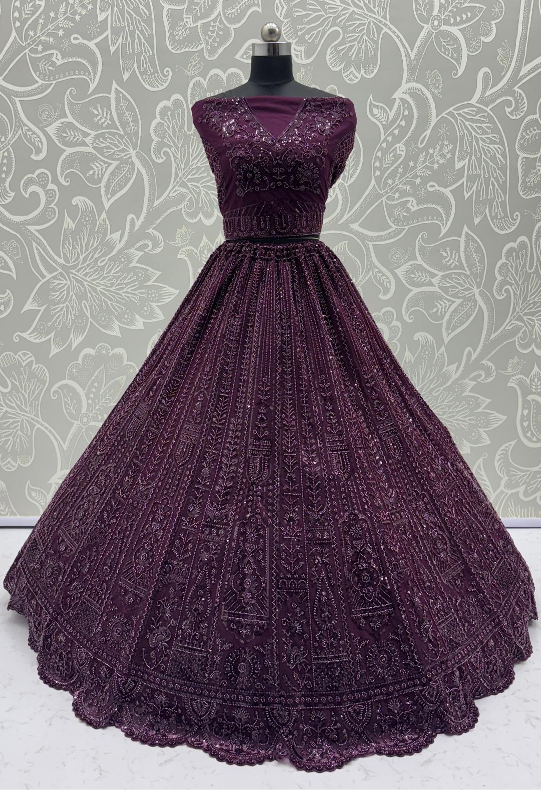 Purple Net Lehenga Choli With Dupatta