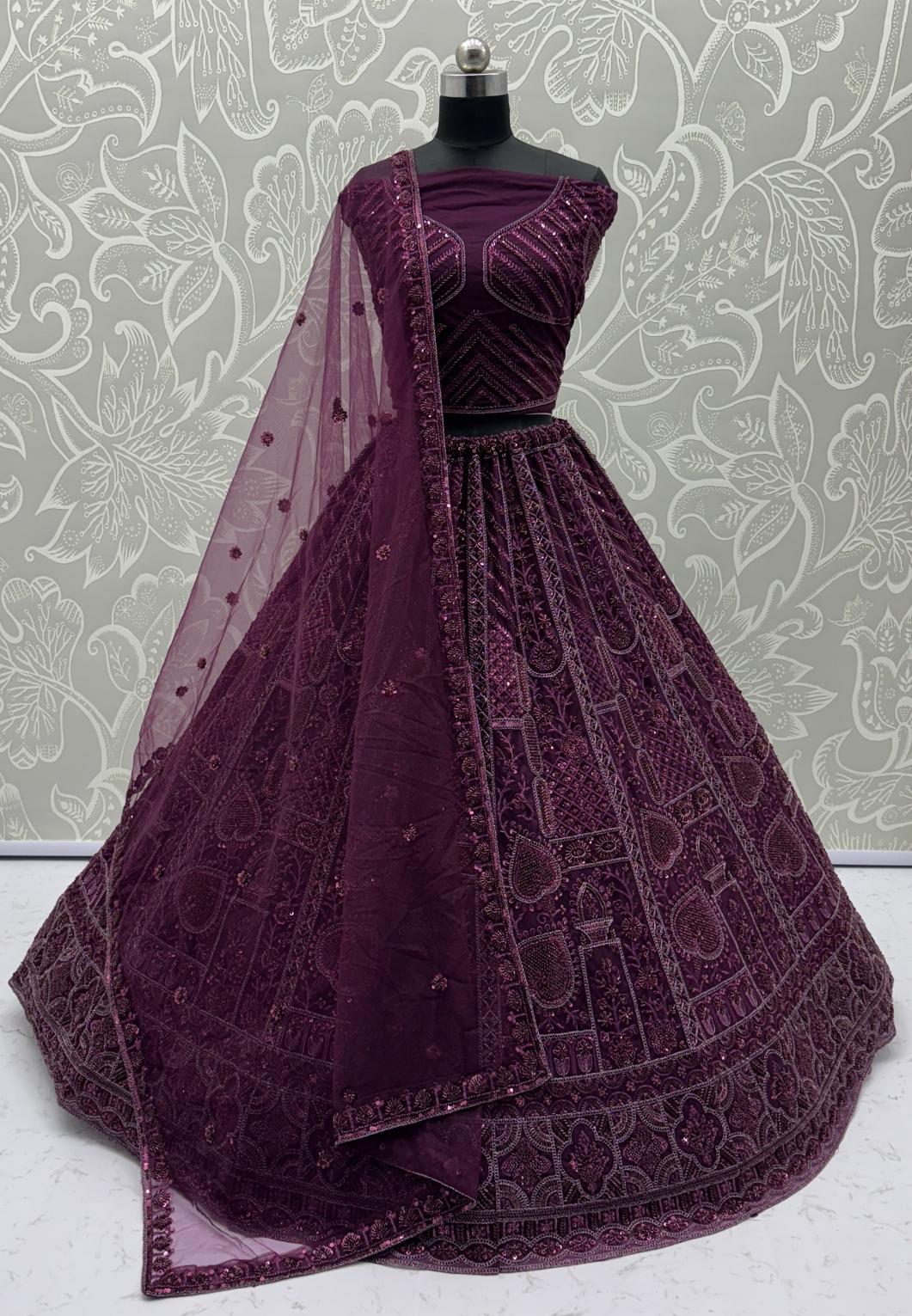 Purple Net Wedding Lehenga