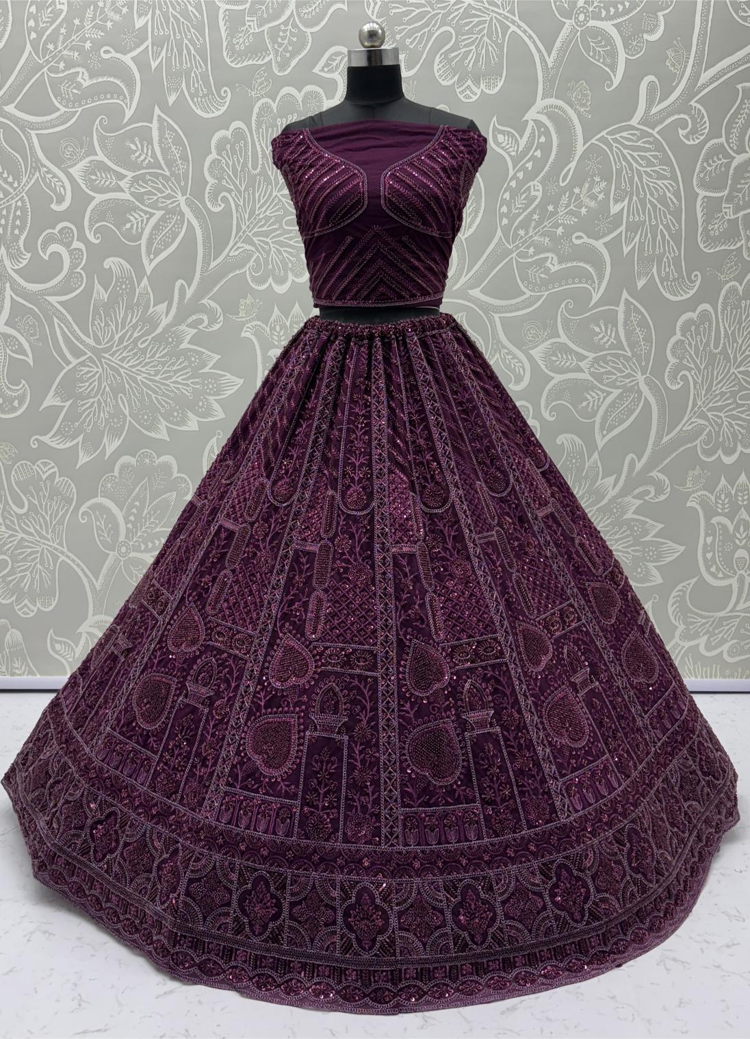 Purple Net Wedding Lehenga — alternate view