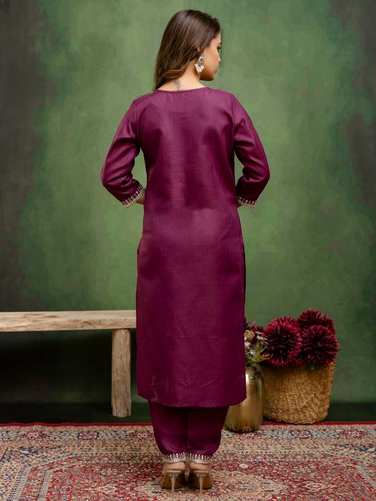 Purple Off White Cotton Readymade Suit — alternate view
