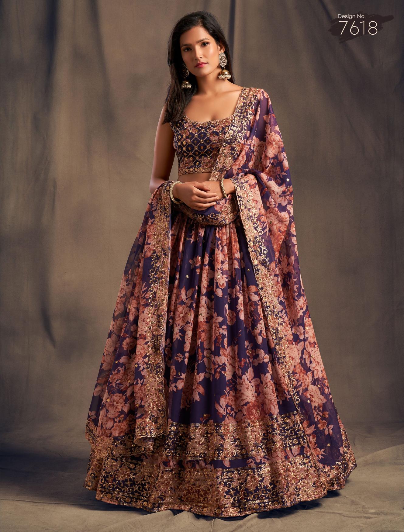 Purple Organza Lehenga Choli