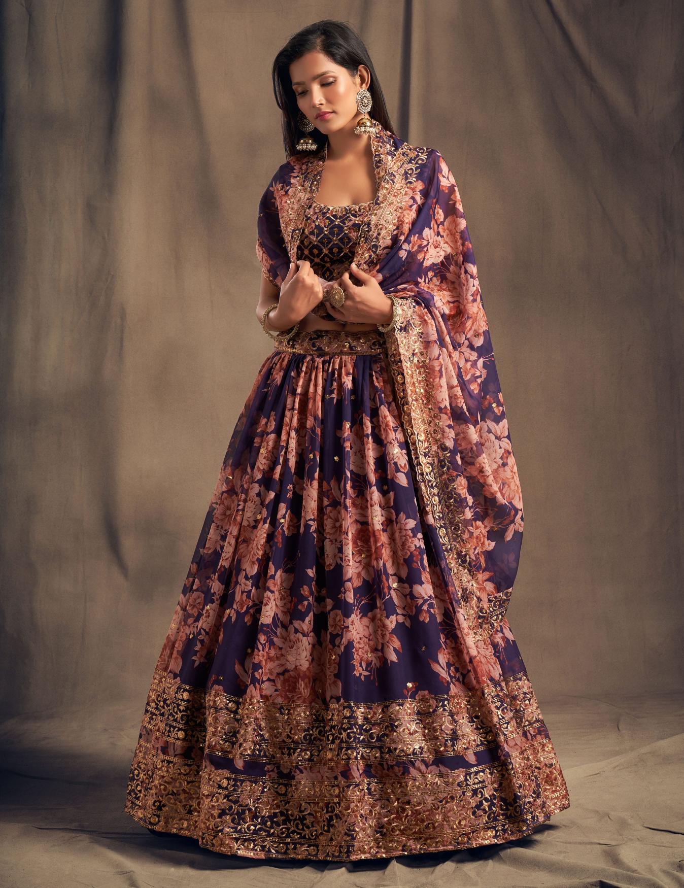 Purple Organza Lehenga Choli