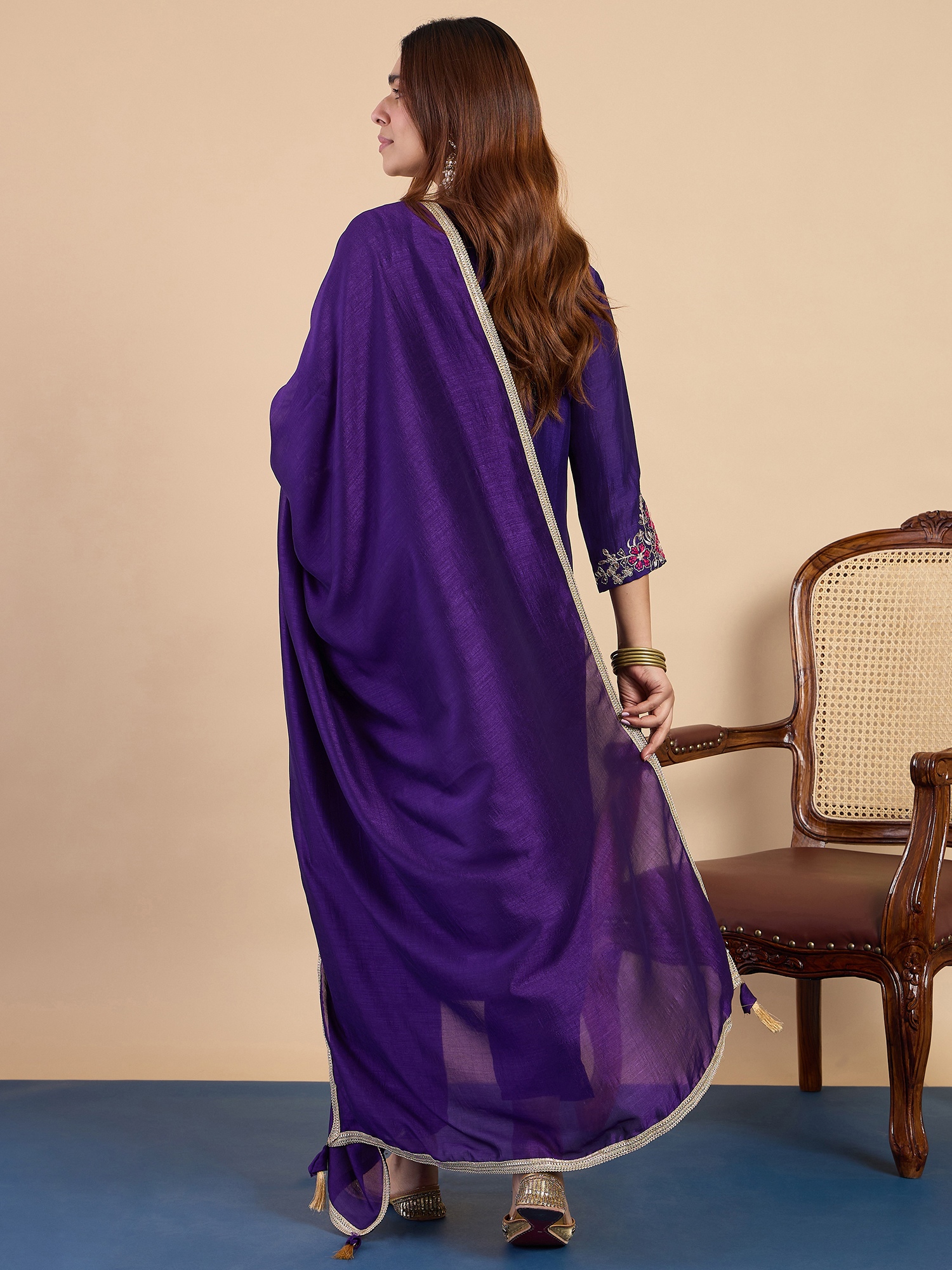 Purple Paisley Embroidered Silk Blend Kurta Set — alternate view