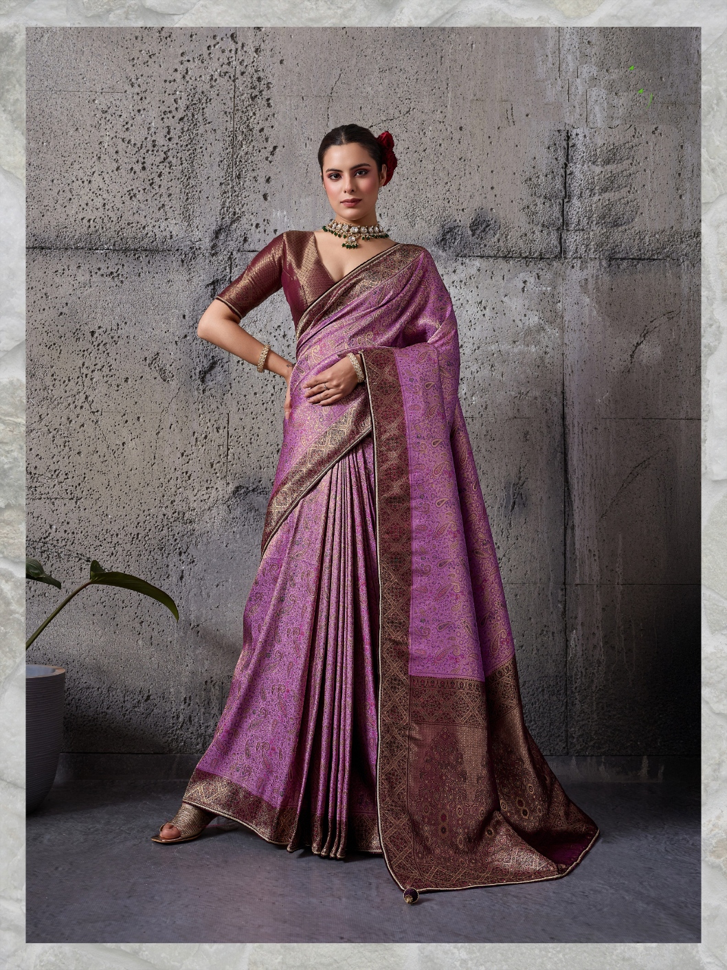 Purple Paisley Meenakari Kanjivaram Silk Saree