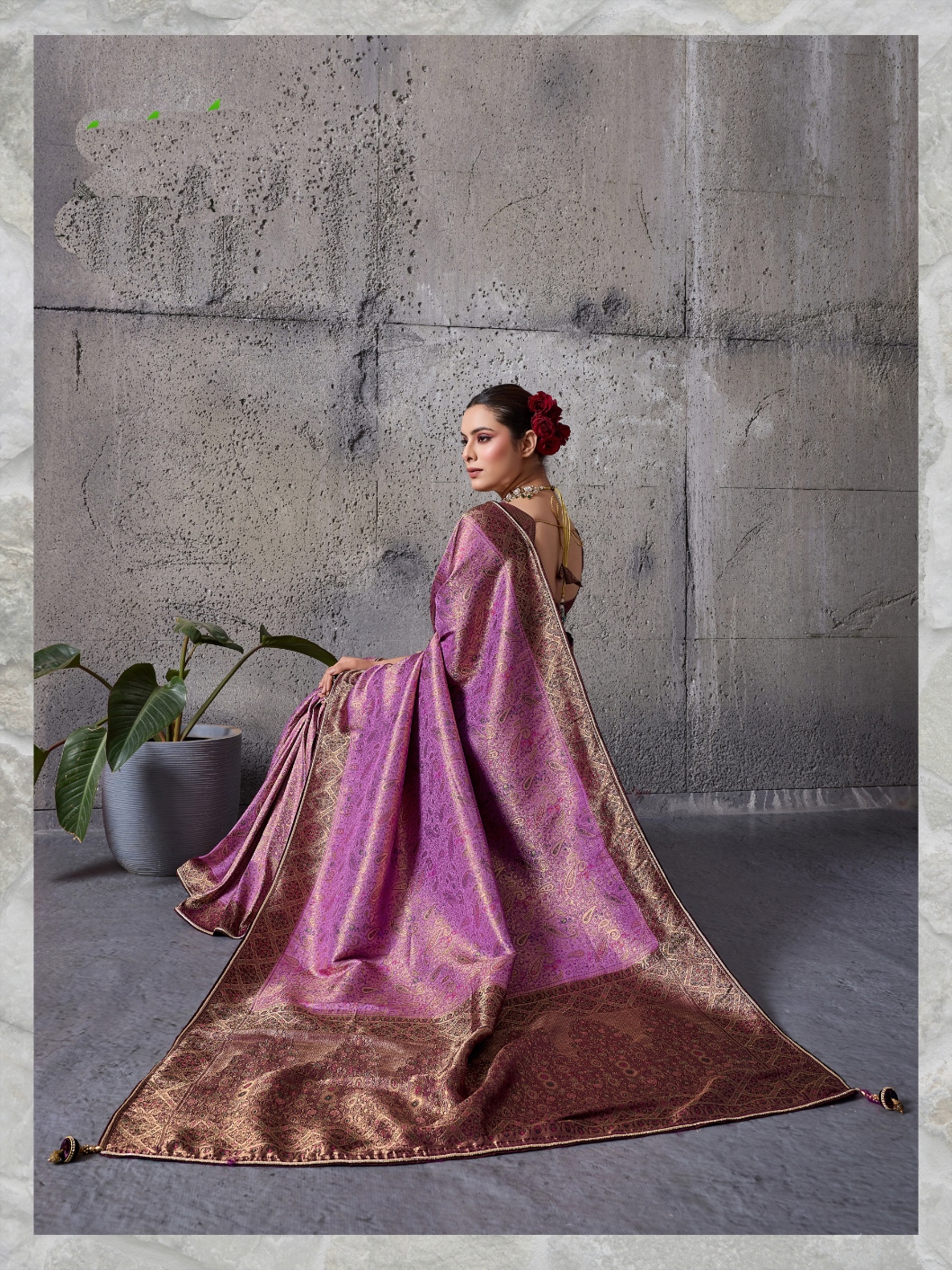 Purple Paisley Meenakari Kanjivaram Silk Saree — alternate view