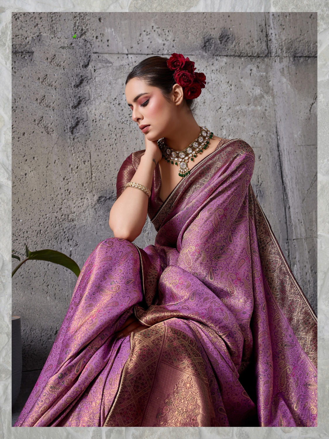 Purple Paisley Meenakari Kanjivaram Silk Saree