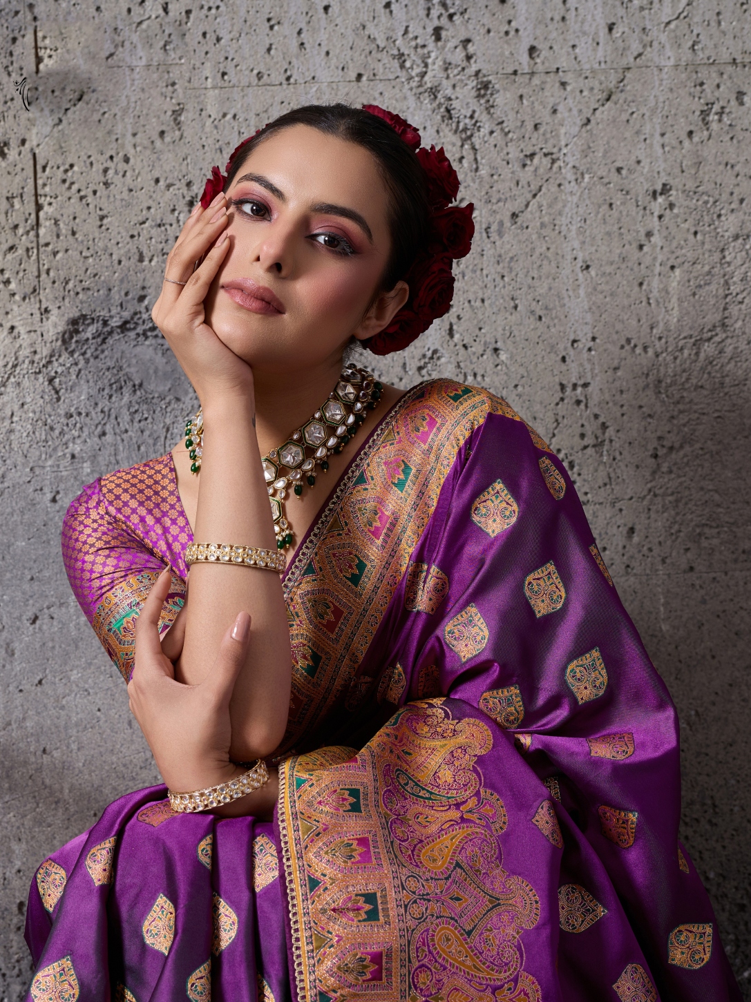 Purple Paisley Meenakari Satin Silk Saree