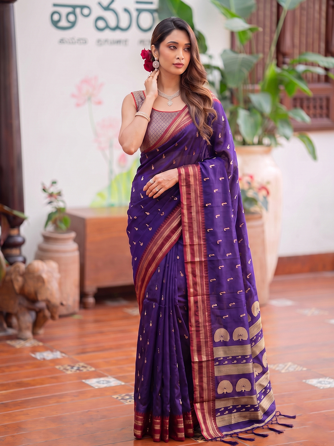 Purple Paisley Woven Soft Silk Saree