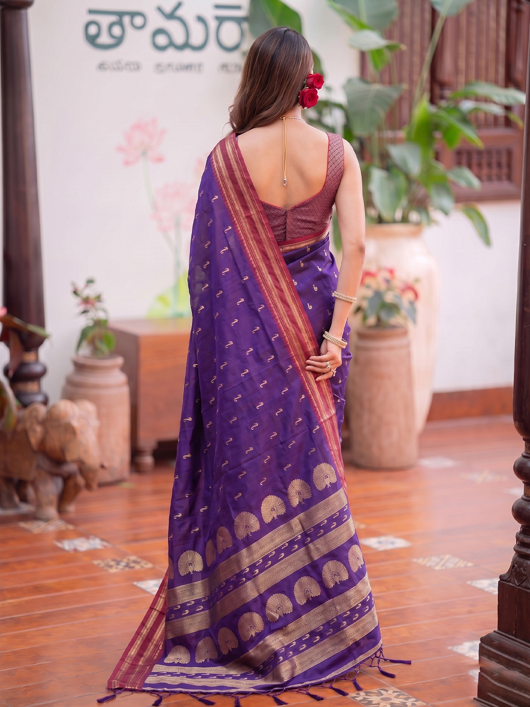 Purple Paisley Woven Soft Silk Saree — alternate view